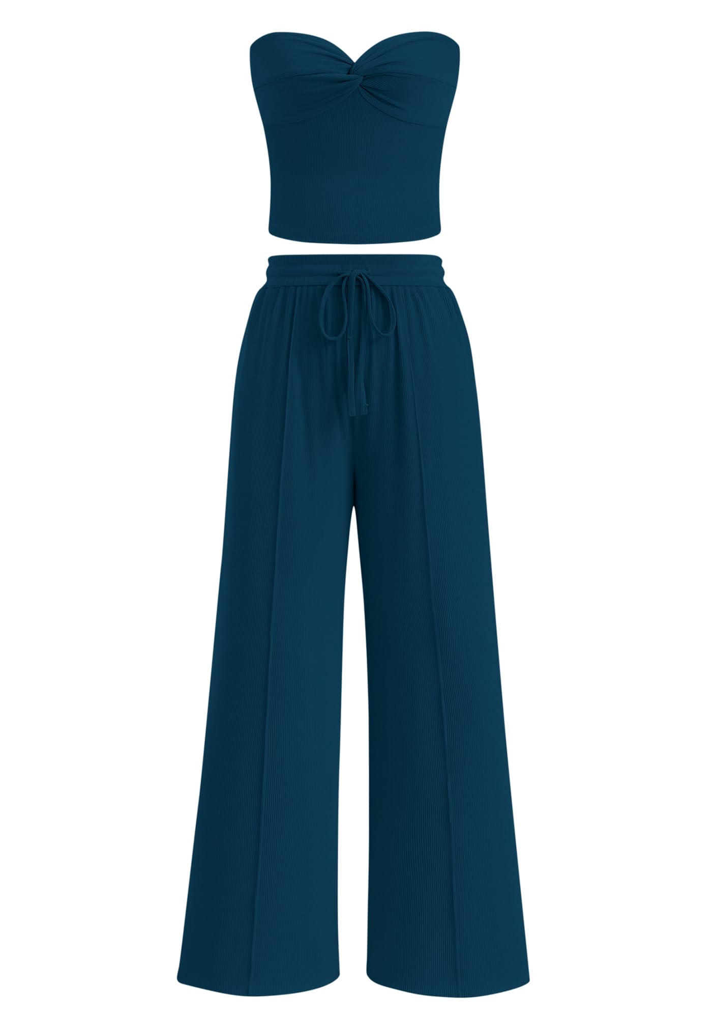 Women's Ribbed Strapless Twist Knot Tube Top Pants Set