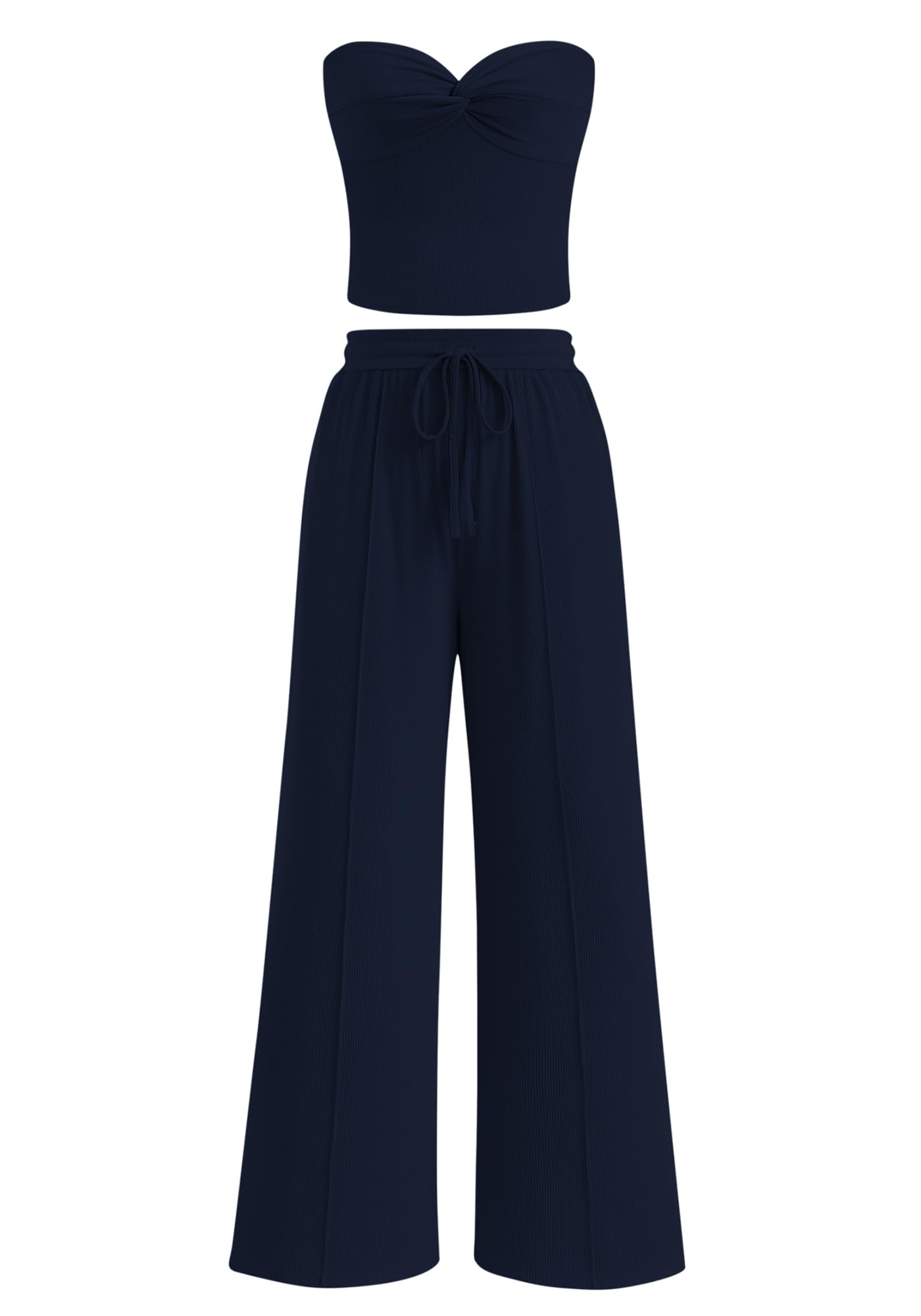 Women's Ribbed Strapless Twist Knot Tube Top Pants Set