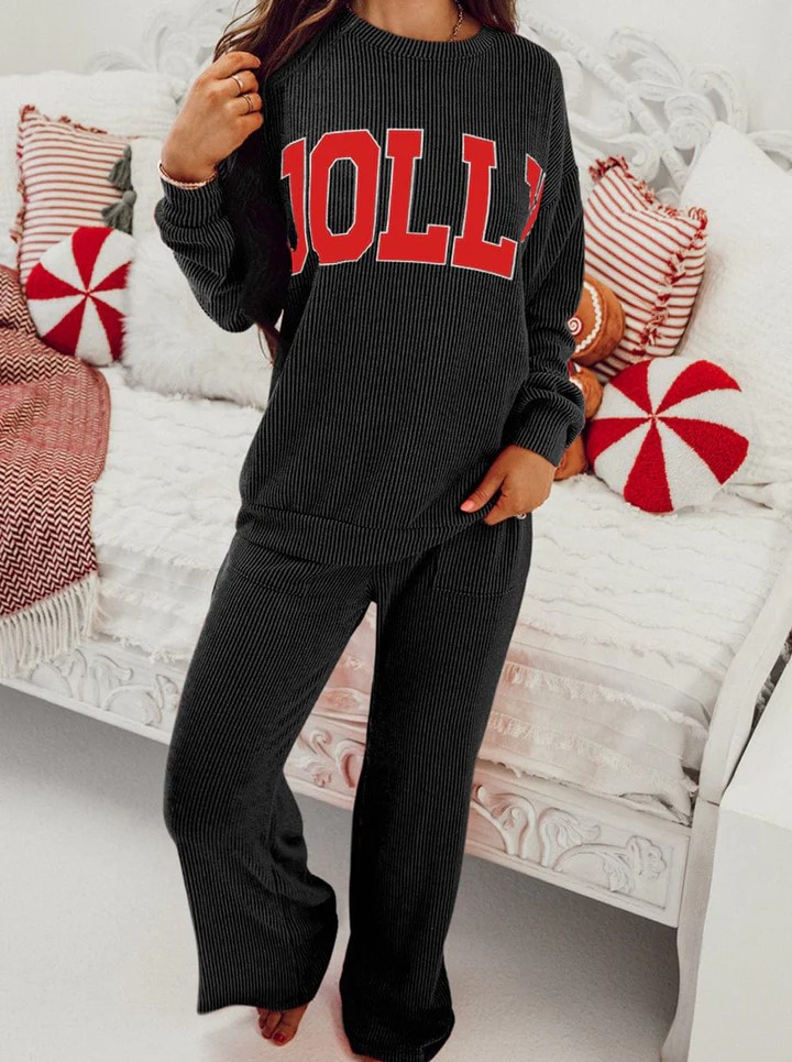 HOT SALE Women's Christmas Jolly Ribbed Lounge Set