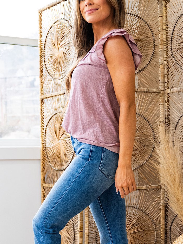 HOT SALE V Neck Flutter Ruffle Smocked Sleeve Top