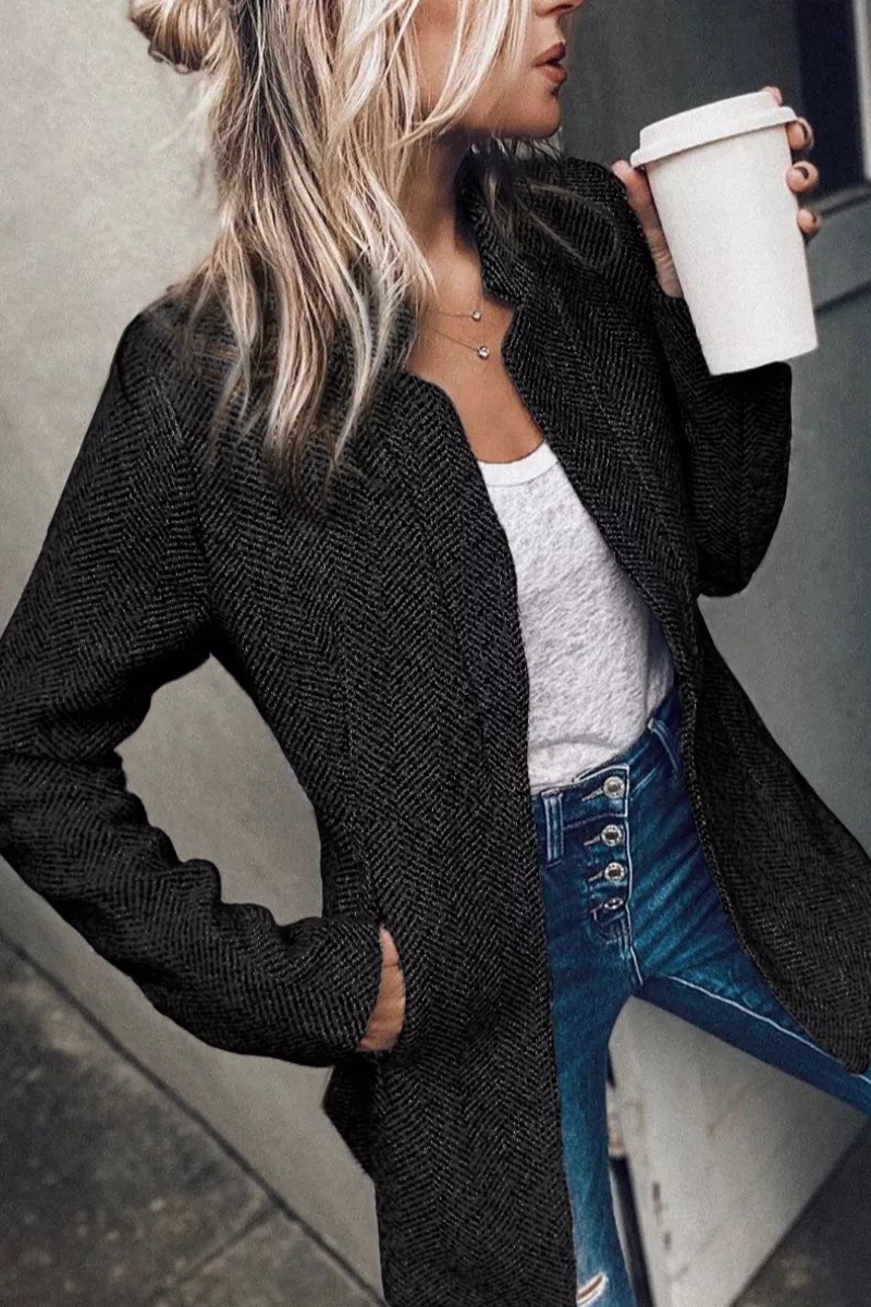 Women's Notch Lapel Slim Fit Overcoat Long Sleeve Blazer Jacket