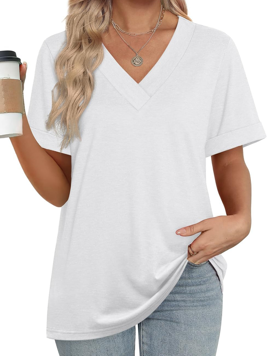Women's Summer V Neck Short Sleeve Basic Casual T-shirt