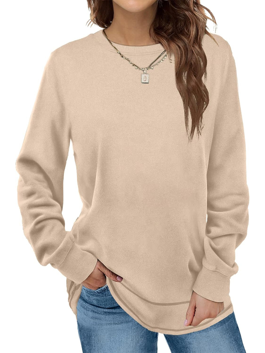HOT SALE Women's Crewneck Long Sleeve Sweatshirt Curved Hem Tunic Tops