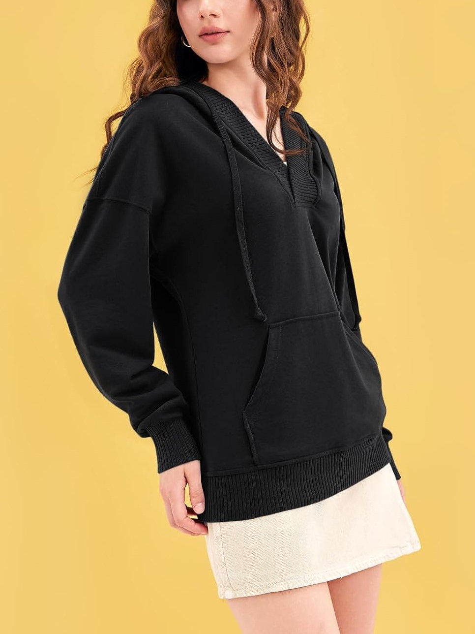 Women‘’s Casual Oversized V Neck Drawsting Hooded Sweatshirts