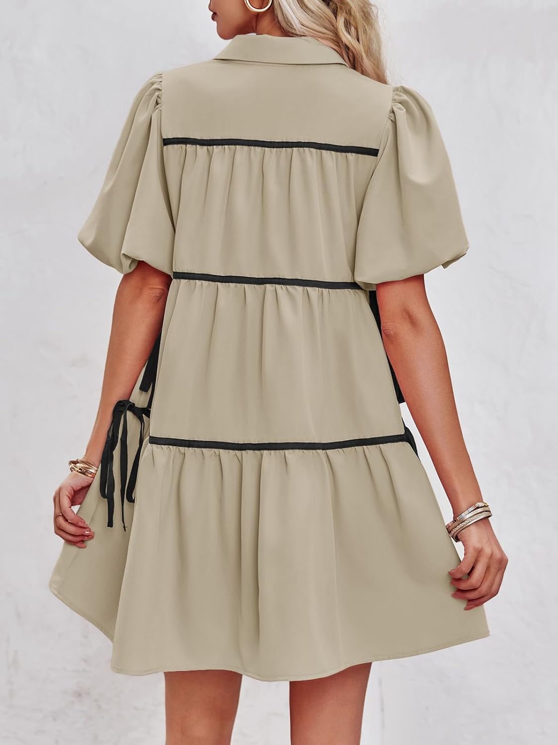 🔥Summer Contrasting Puff Short Sleeve Tiered Mini Dress (Buy 2 Free Shipping)