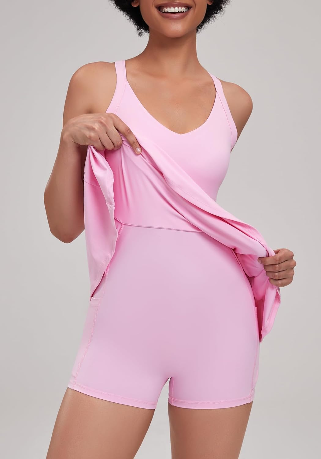 Open-Back with Eazy Peezy Built in Shorts Workout Athletic Dresses