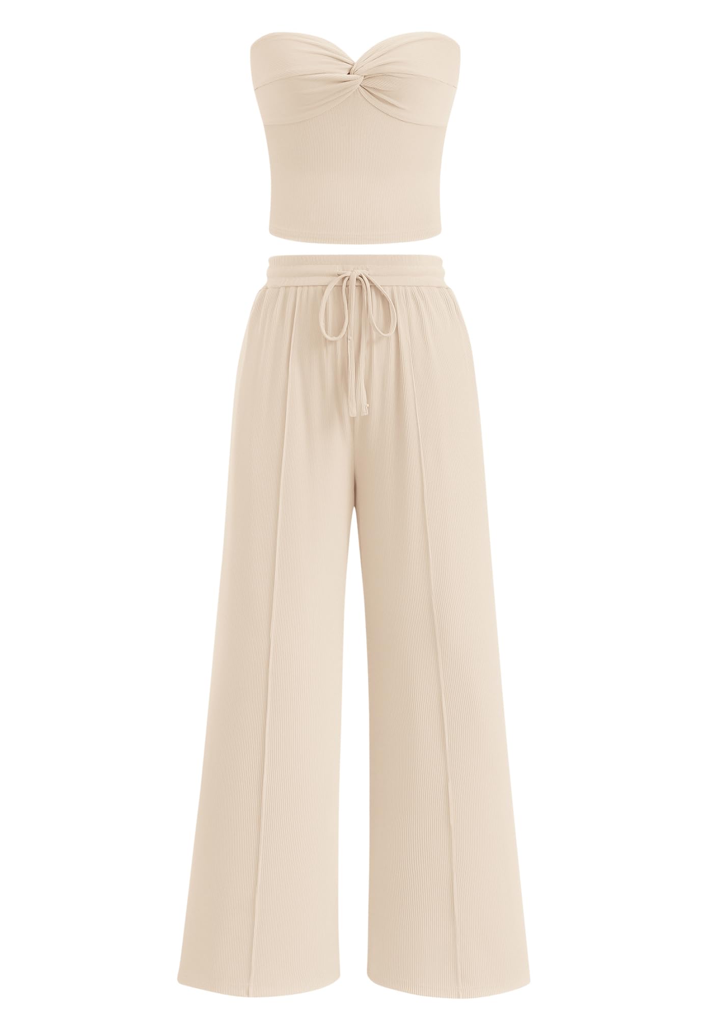 Women's Ribbed Strapless Twist Knot Tube Top Pants Set