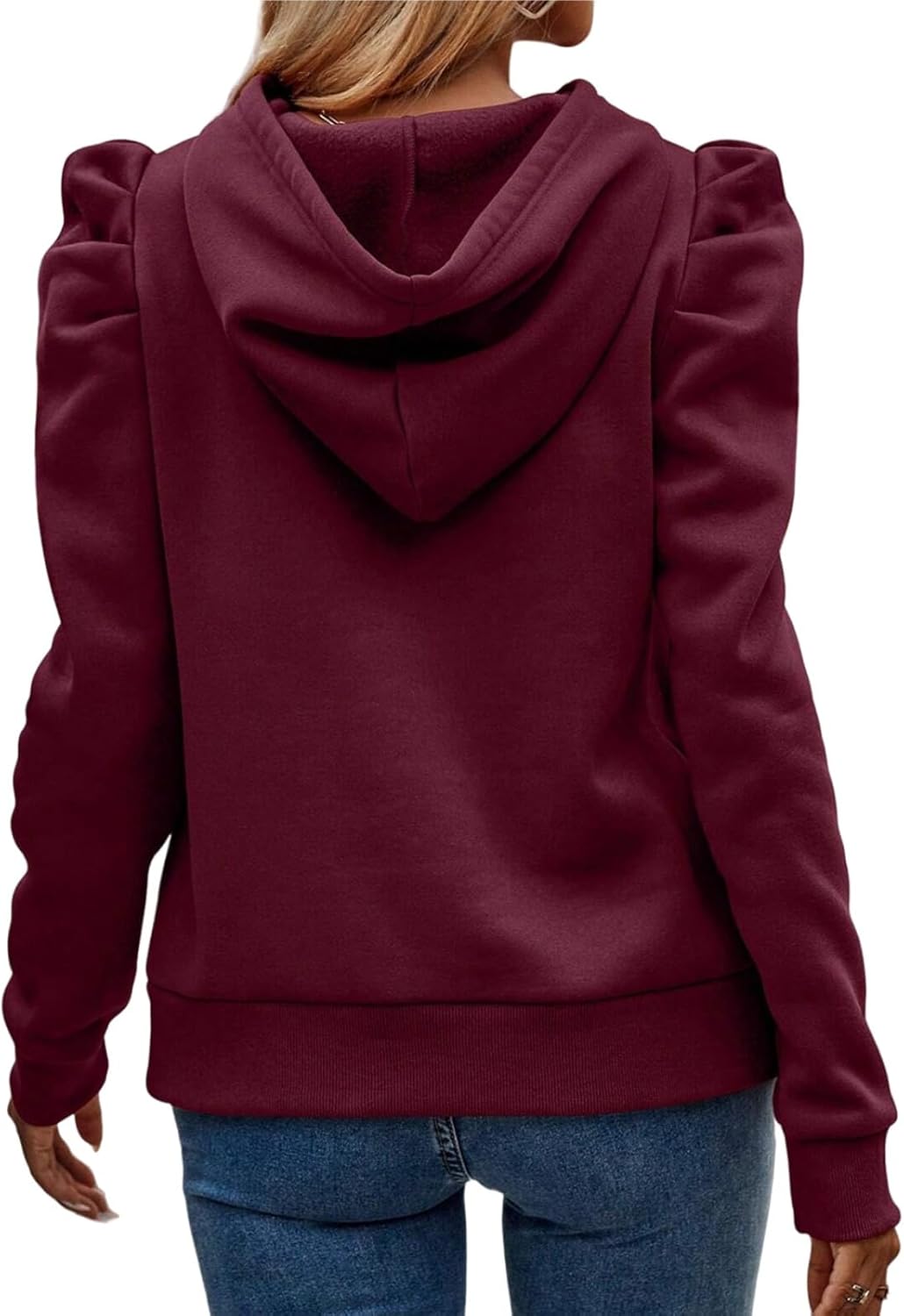 Women's Puff Sleeve Drawstring Casual Hoodie
