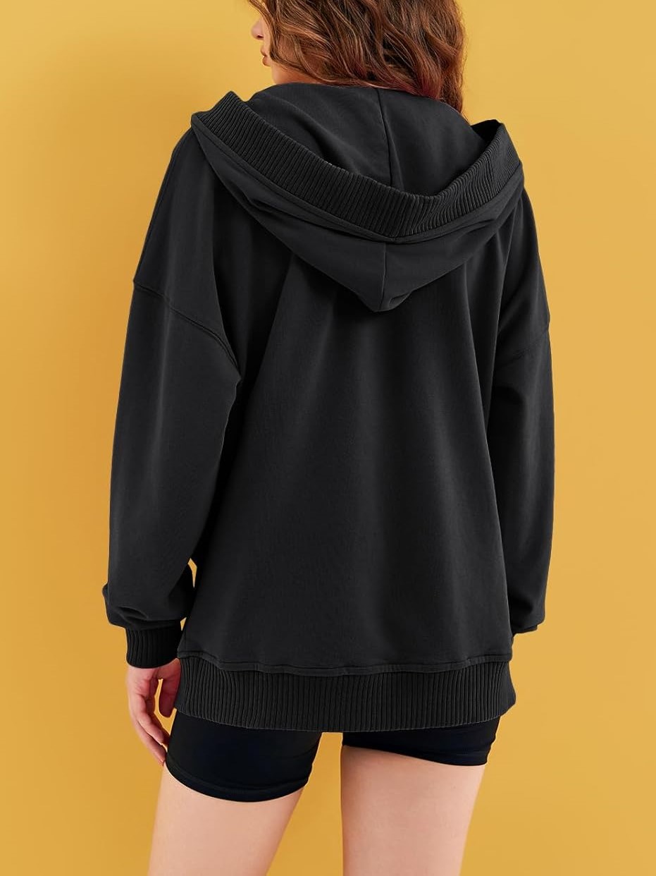 Women‘’s Casual Oversized V Neck Drawsting Hooded Sweatshirts