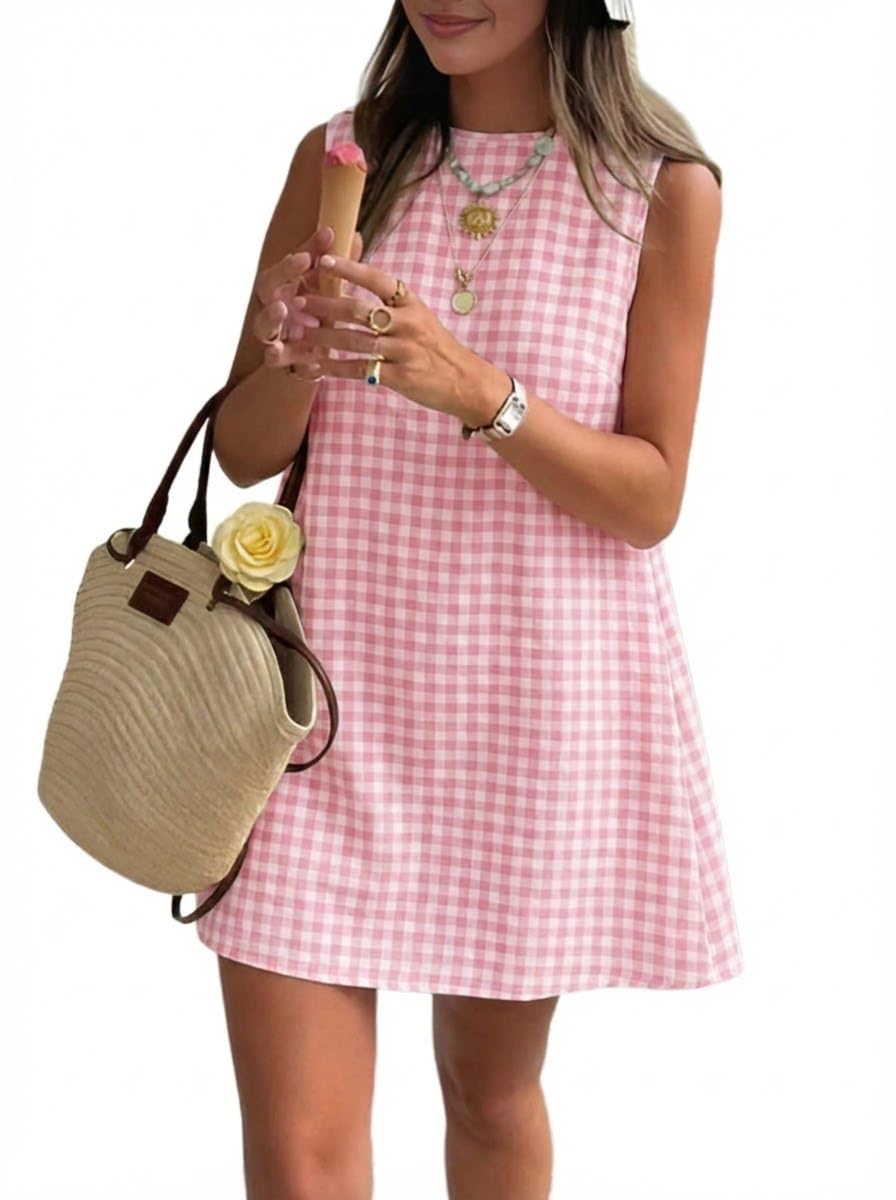 Women's Spring Summer Gingham Sleeveless Mini Dress