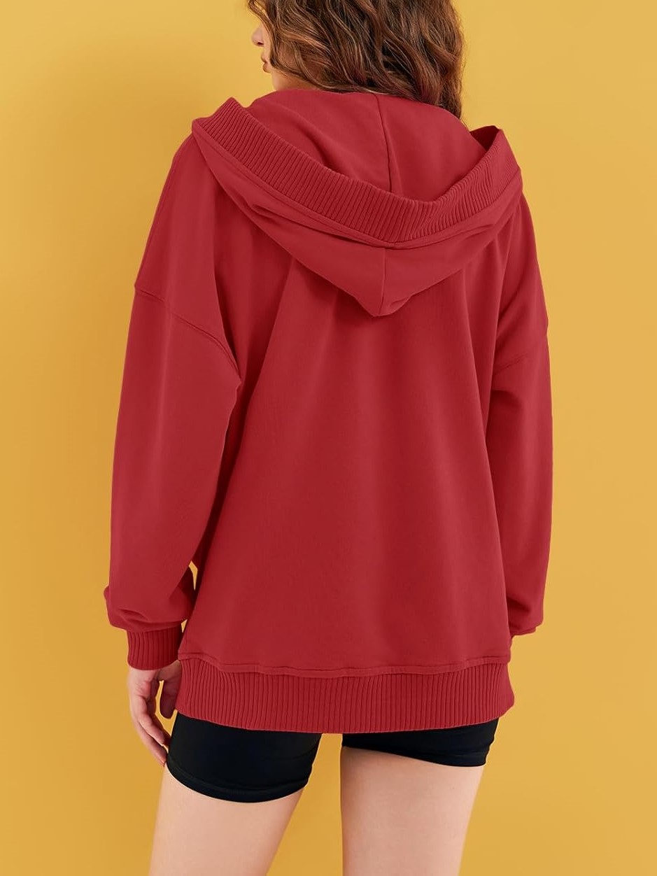 Women‘’s Casual Oversized V Neck Drawsting Hooded Sweatshirts