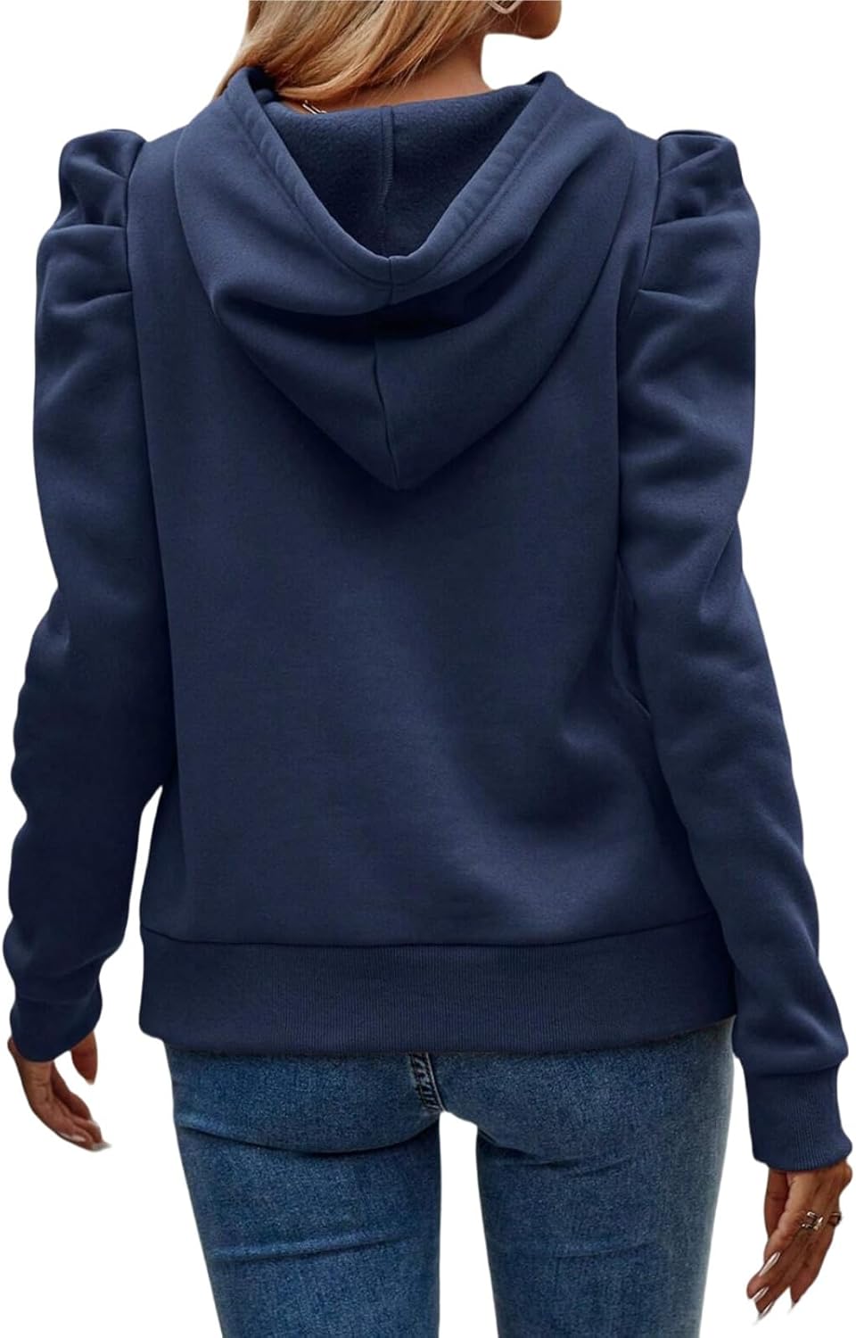 Women's Puff Sleeve Drawstring Casual Hoodie