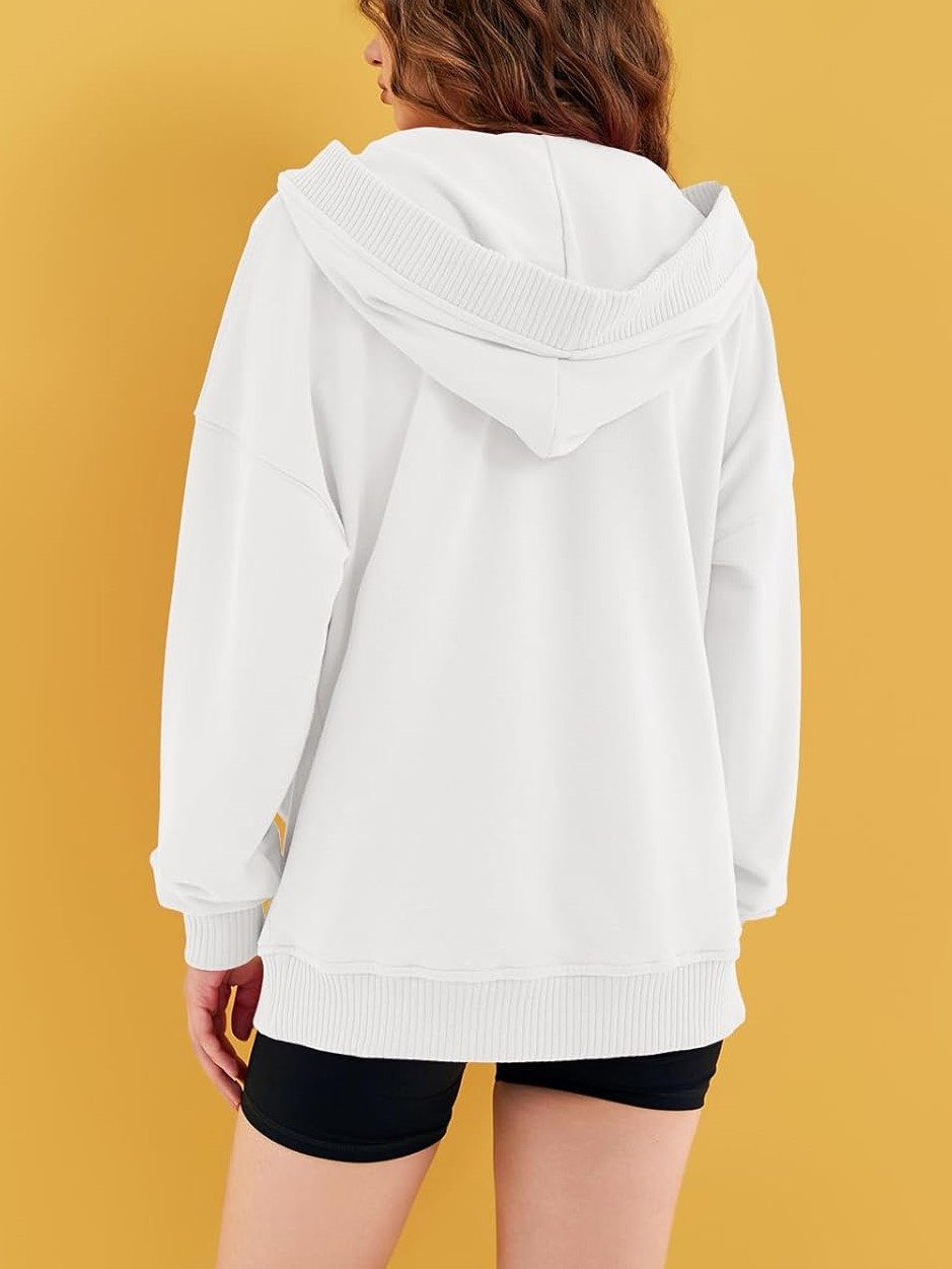 Women‘’s Casual Oversized V Neck Drawsting Hooded Sweatshirts
