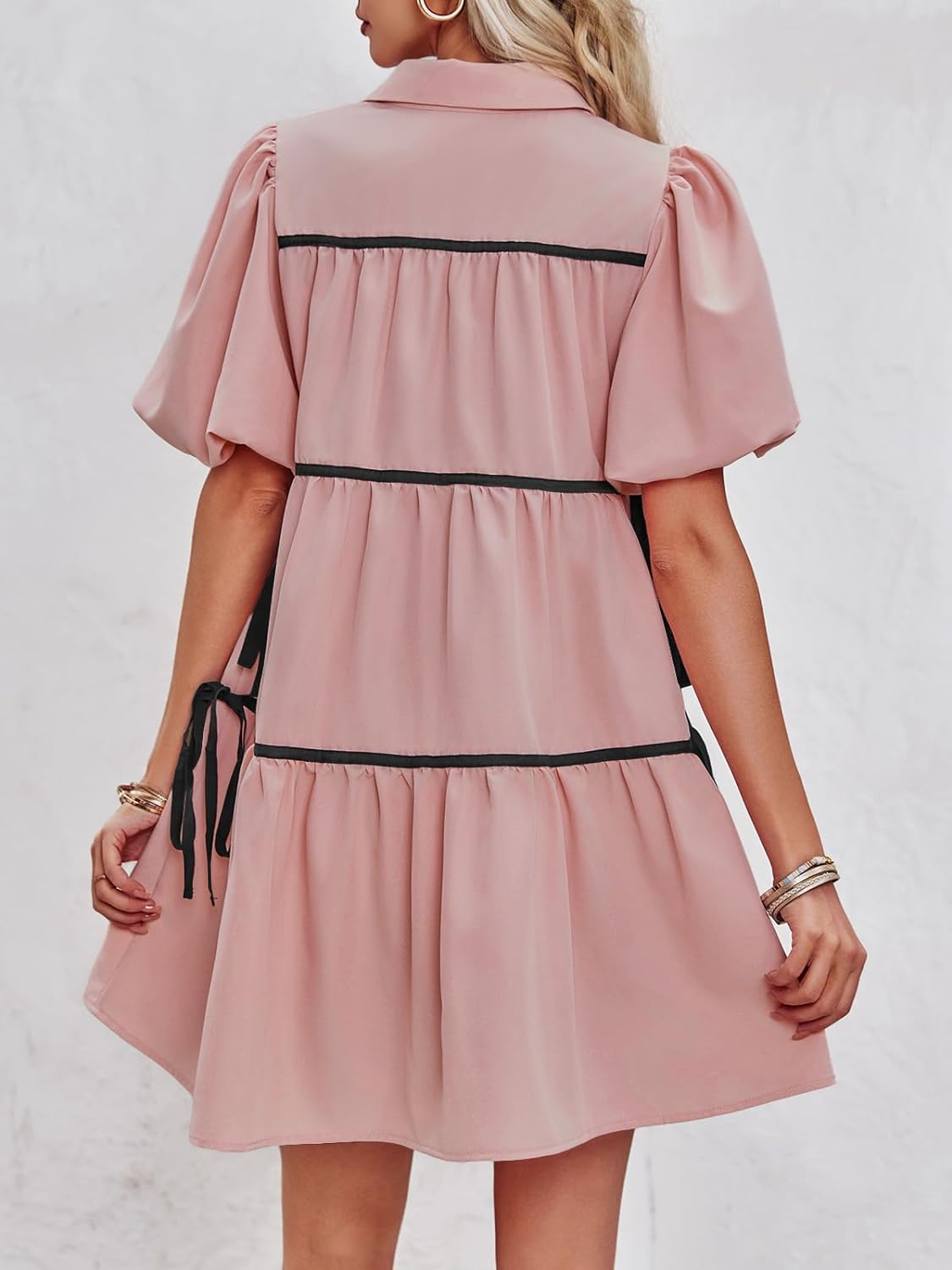 🔥Summer Contrasting Puff Short Sleeve Tiered Mini Dress (Buy 2 Free Shipping)