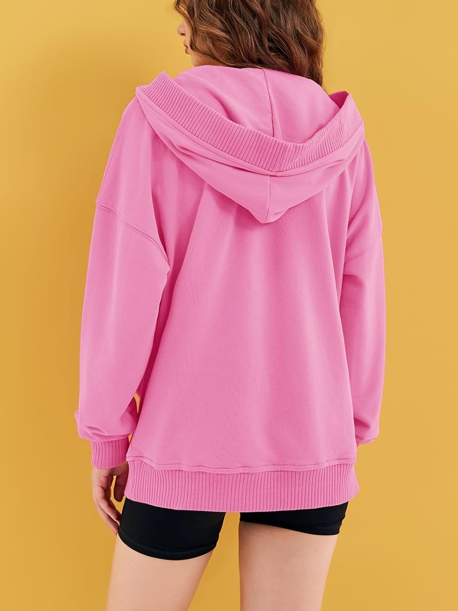 Women‘’s Casual Oversized V Neck Drawsting Hooded Sweatshirts