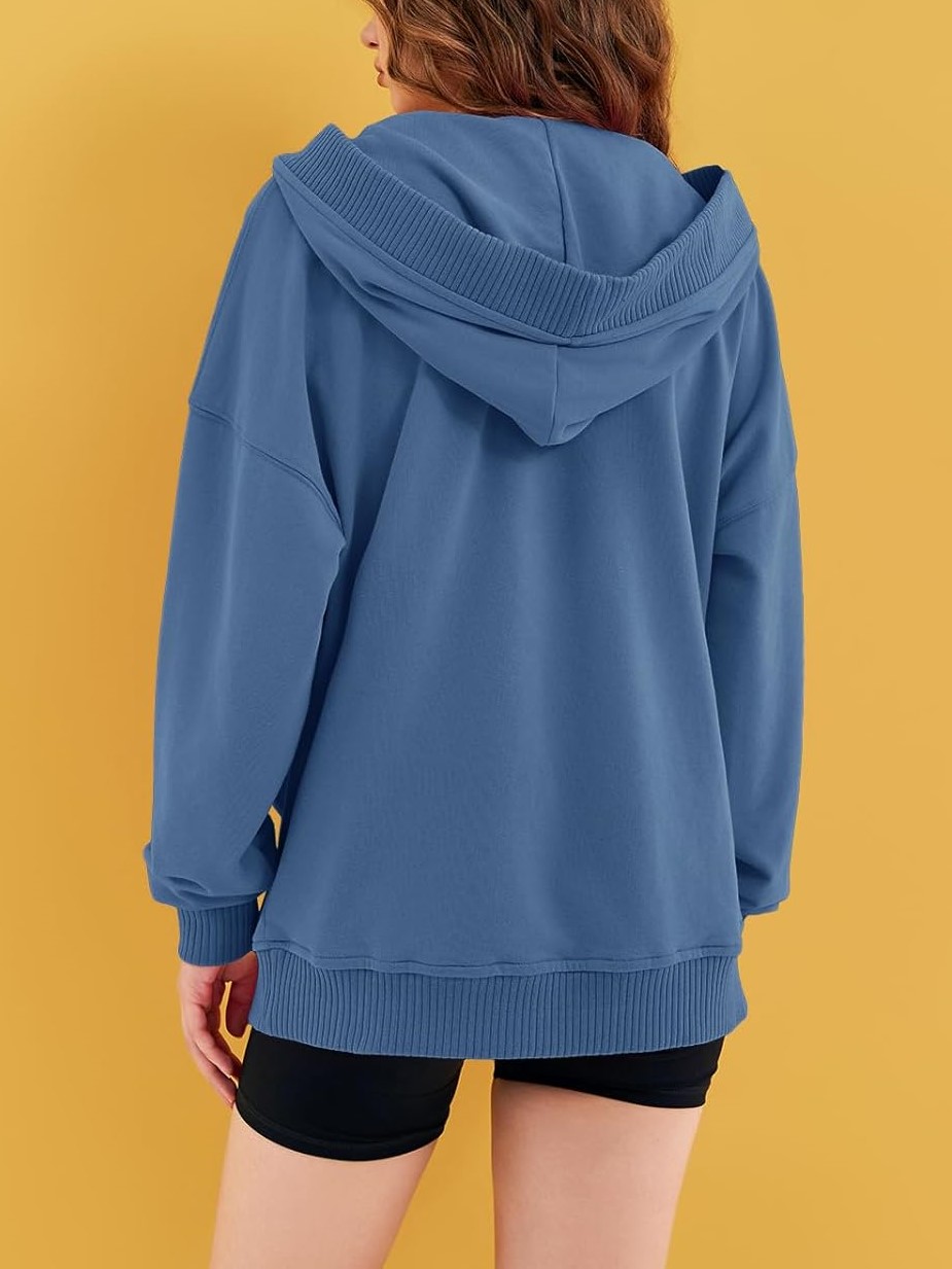 Women‘’s Casual Oversized V Neck Drawsting Hooded Sweatshirts