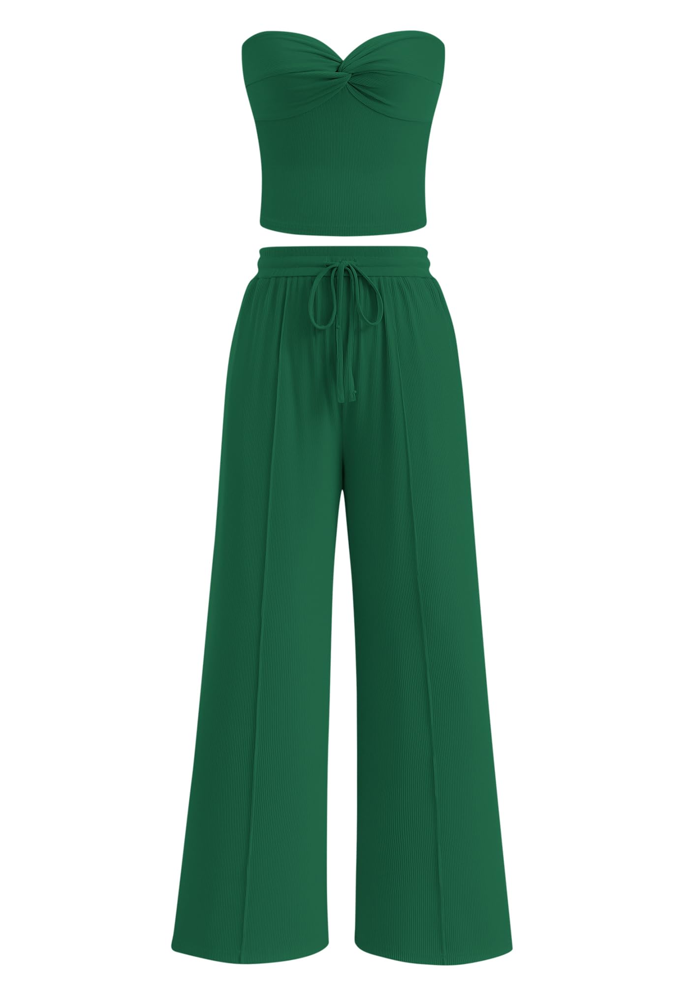 Women's Ribbed Strapless Twist Knot Tube Top Pants Set