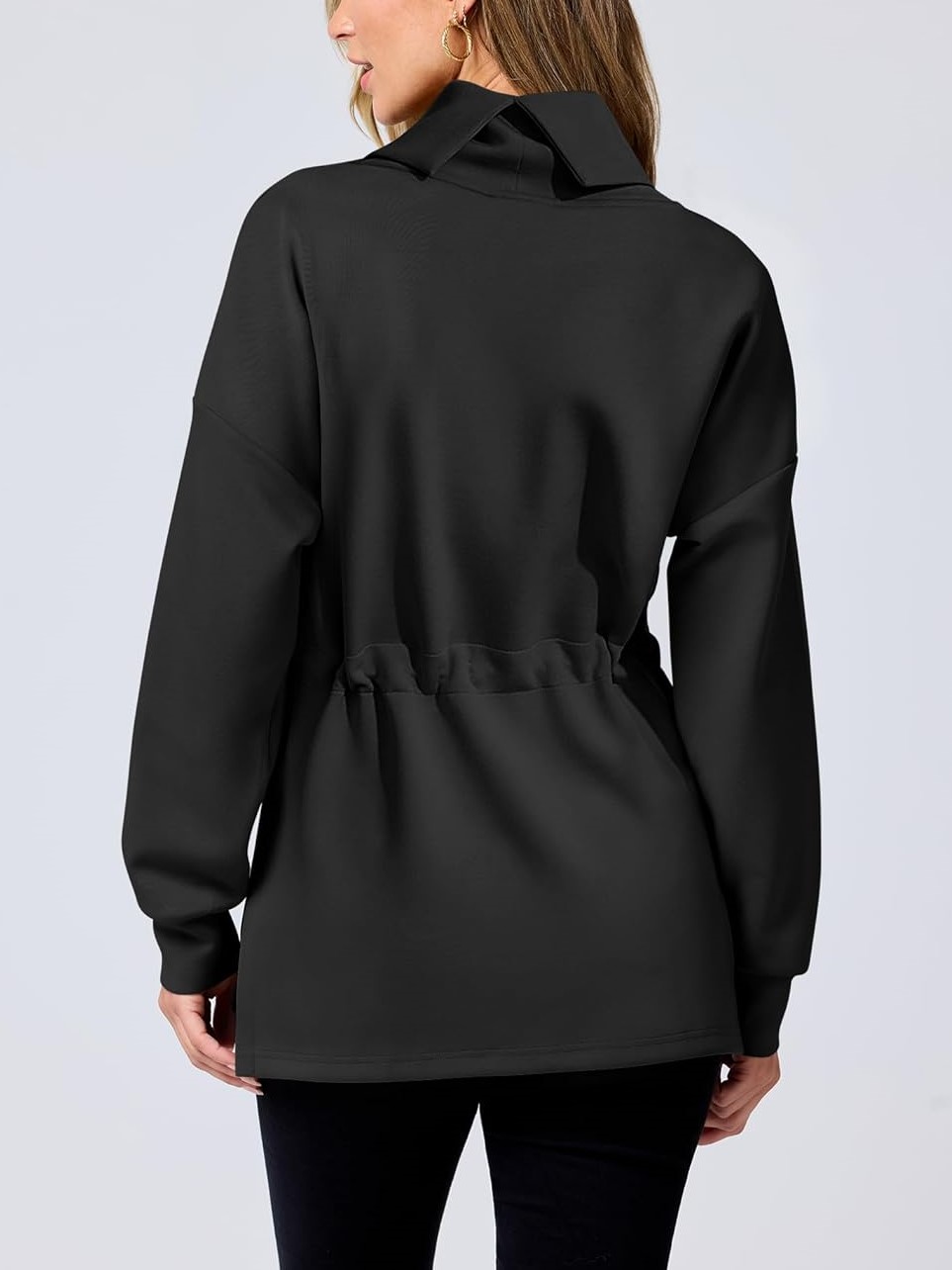 Women's Long Sleeve Turtleneck Drawstring Waist Hoodie Sweatshirts