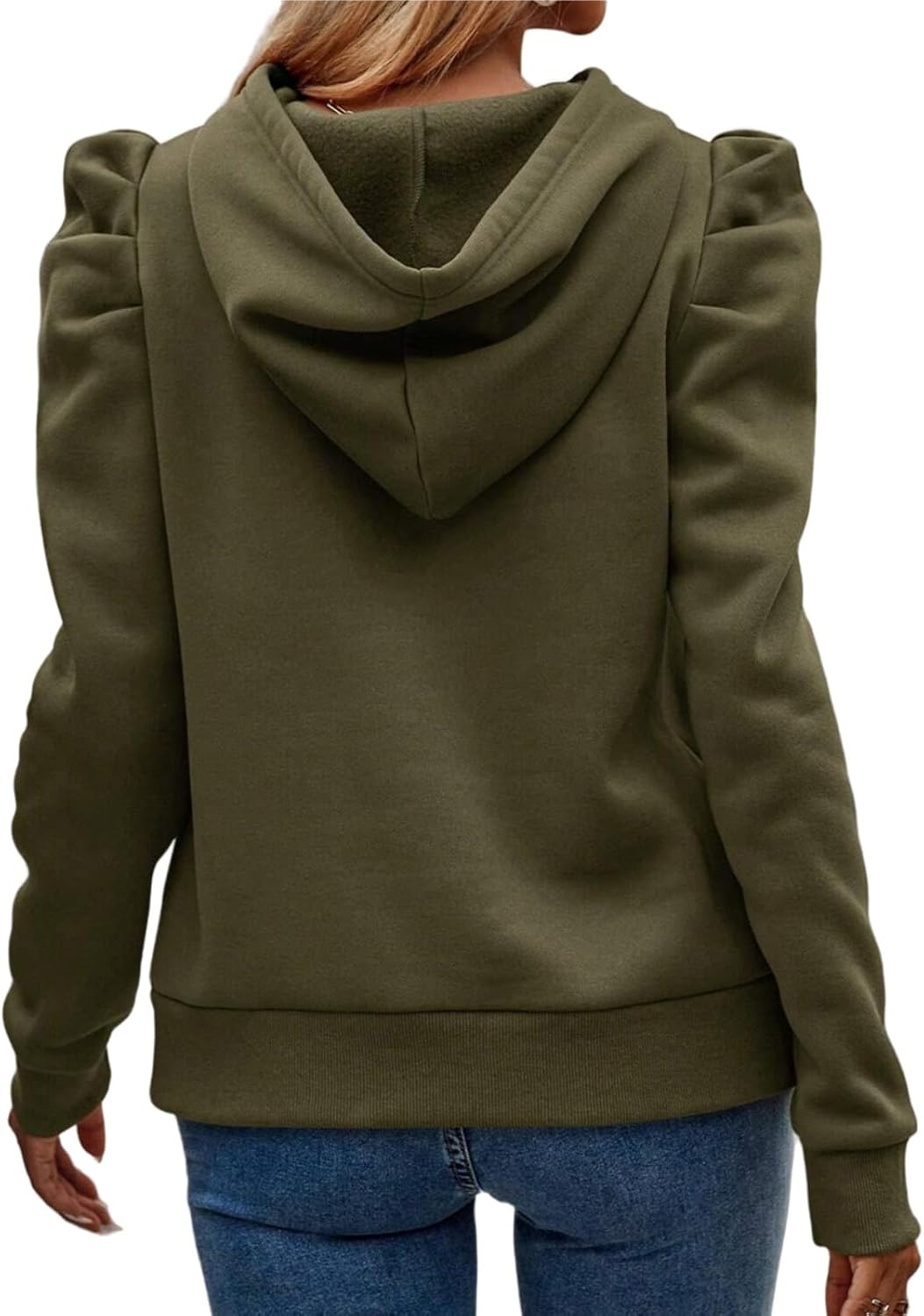 Women's Puff Sleeve Drawstring Casual Hoodie