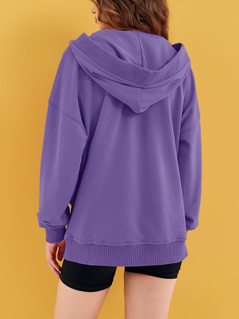 Women‘’s Casual Oversized V Neck Drawsting Hooded Sweatshirts