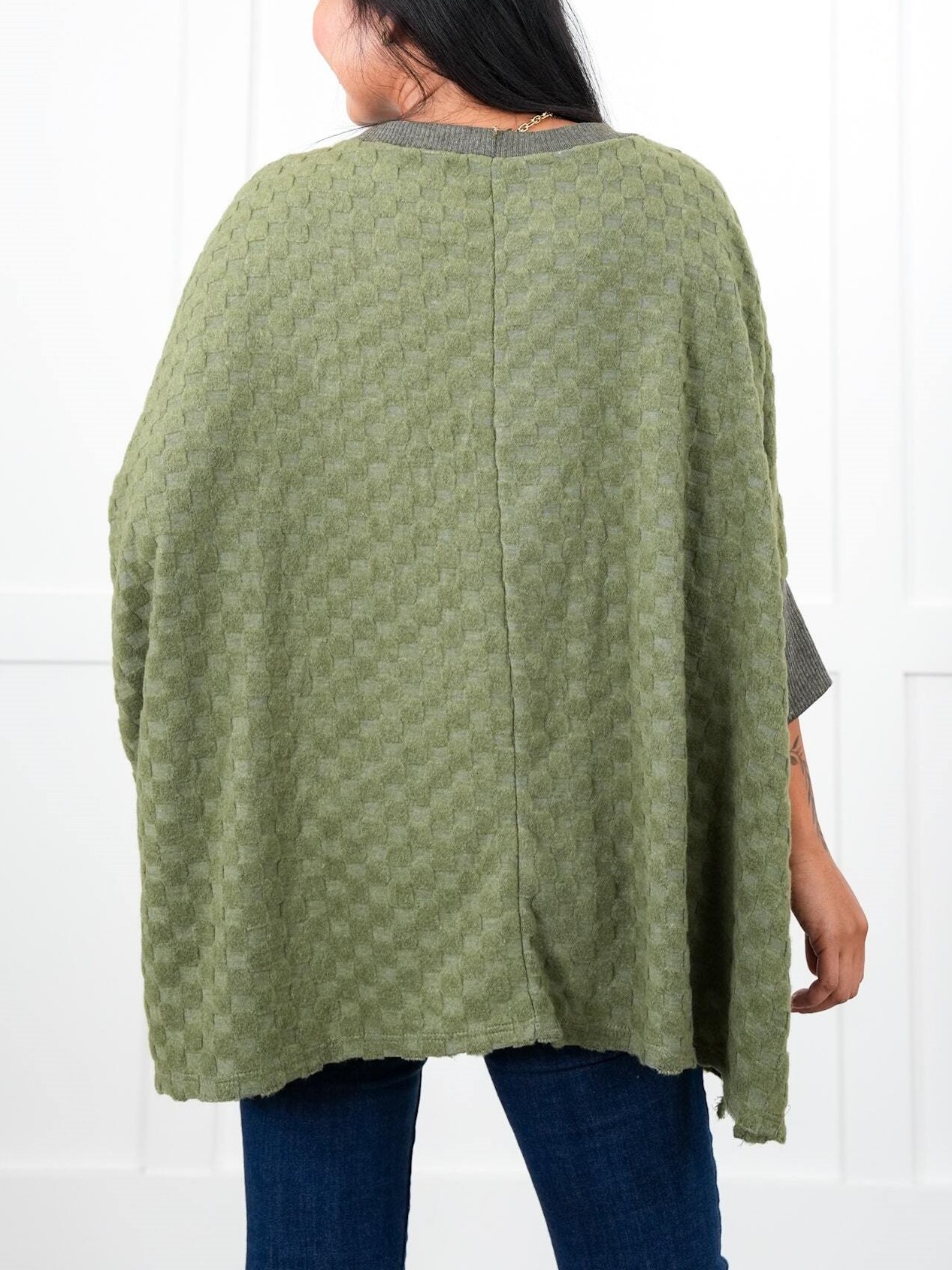 Oversized Textured Round Neck Dolman Sleeve Side Slits Top