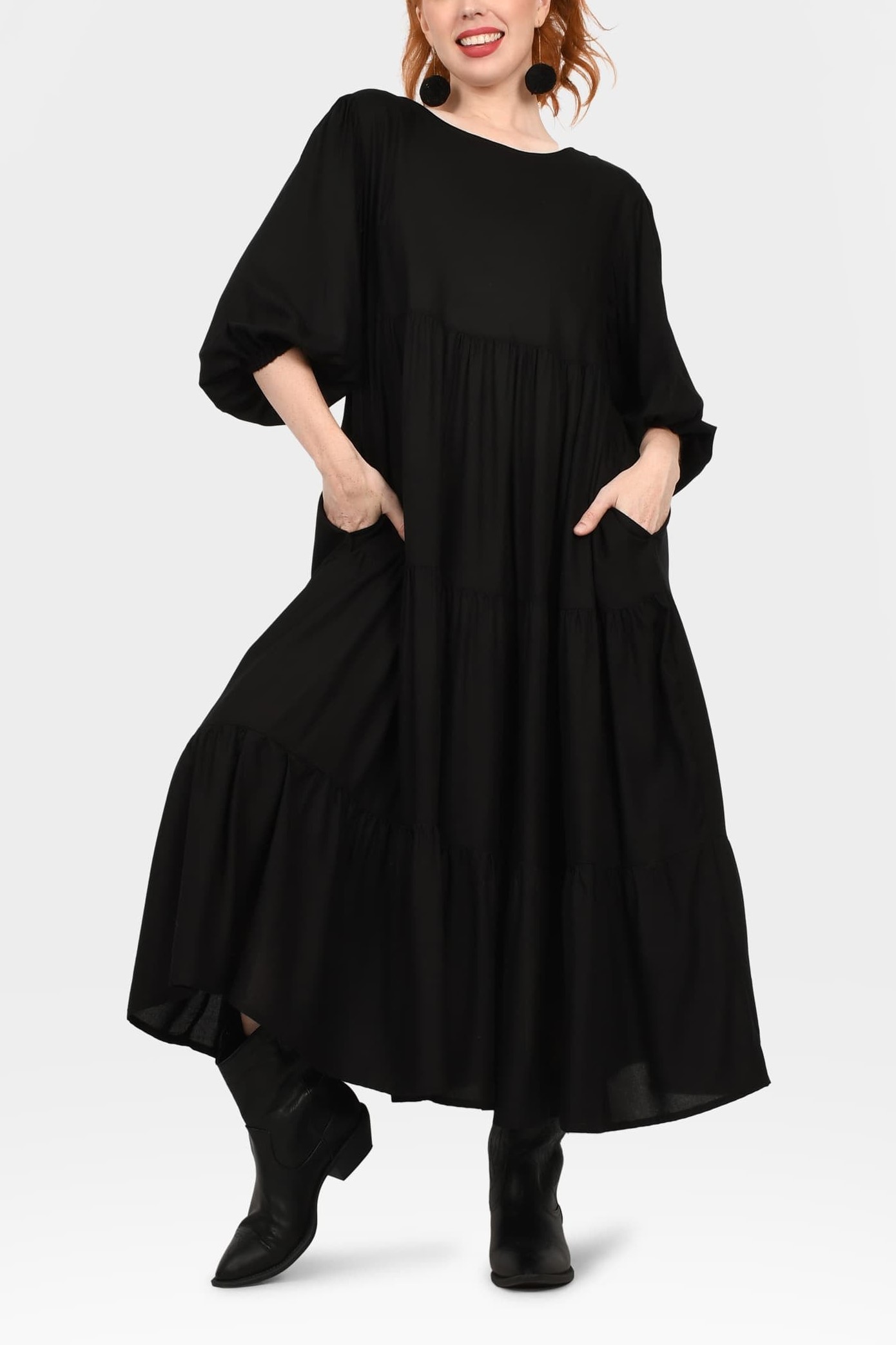 Crew Neck Long Sleeve Layered Maxi Dress
