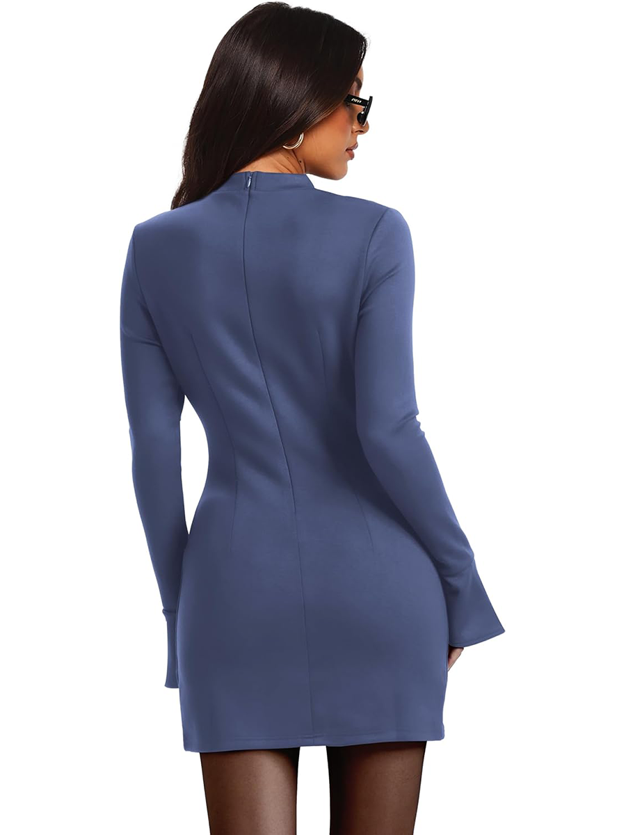 Women's Long Sleeve Mock Neck Dress Party Club Bodycon Mini Dresses