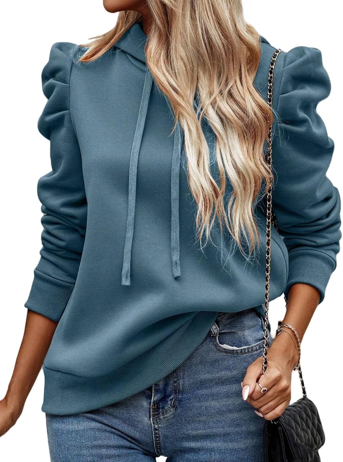 Women's Puff Sleeve Drawstring Casual Hoodie