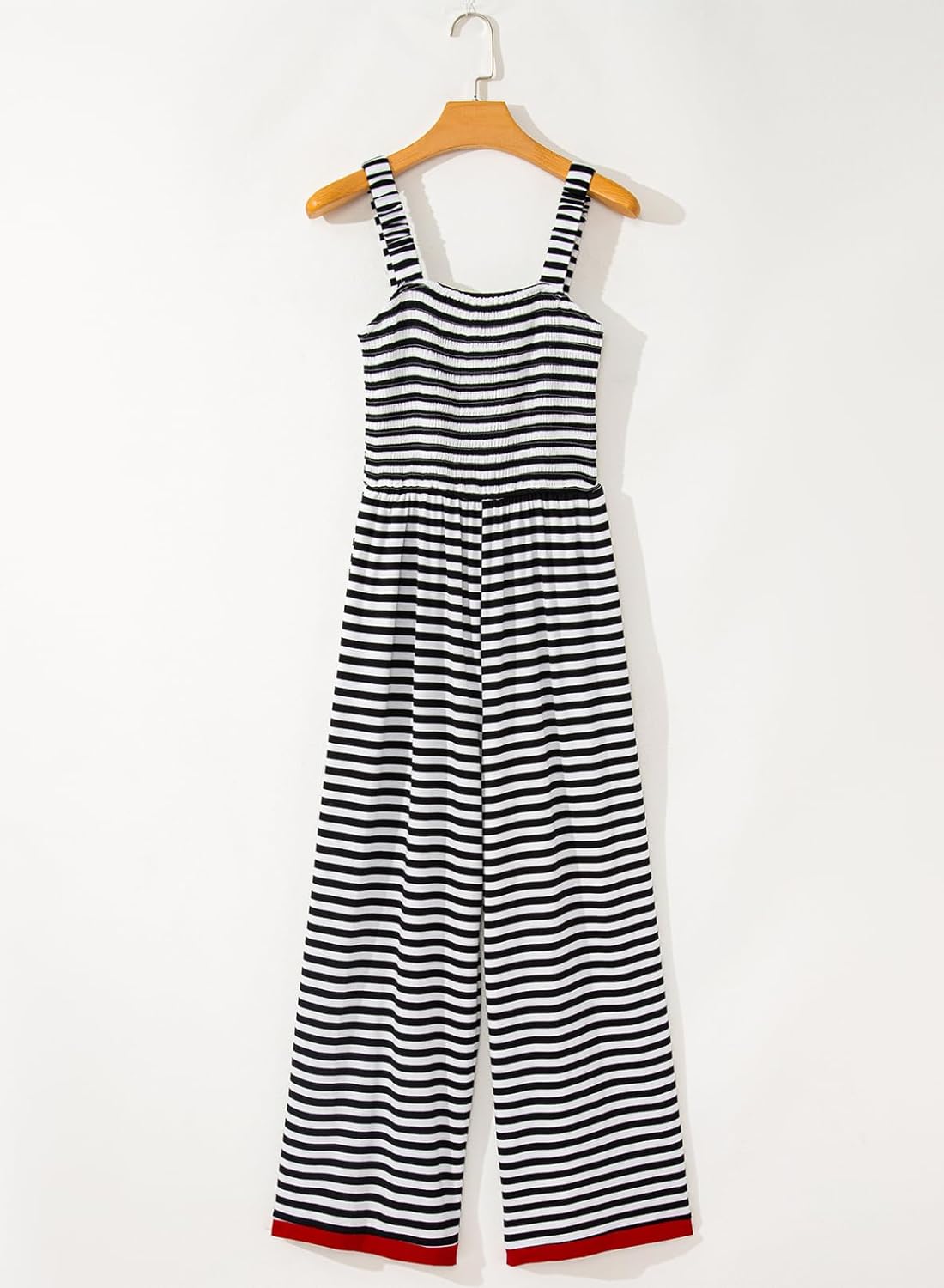 Women's Casual Striped Square Neck Sleeveless Long Pant Rompers with Pockets