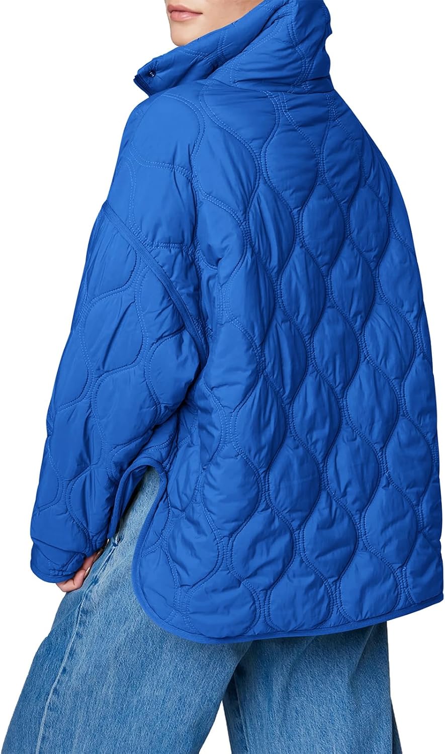 Women's Quilted Lightweight Puffer Jacket Long Sleeve Half Zip Up Coat with Pocket