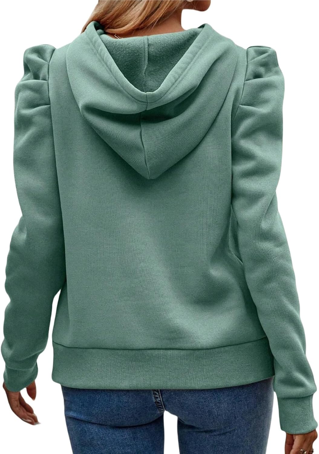 Women's Puff Sleeve Drawstring Casual Hoodie