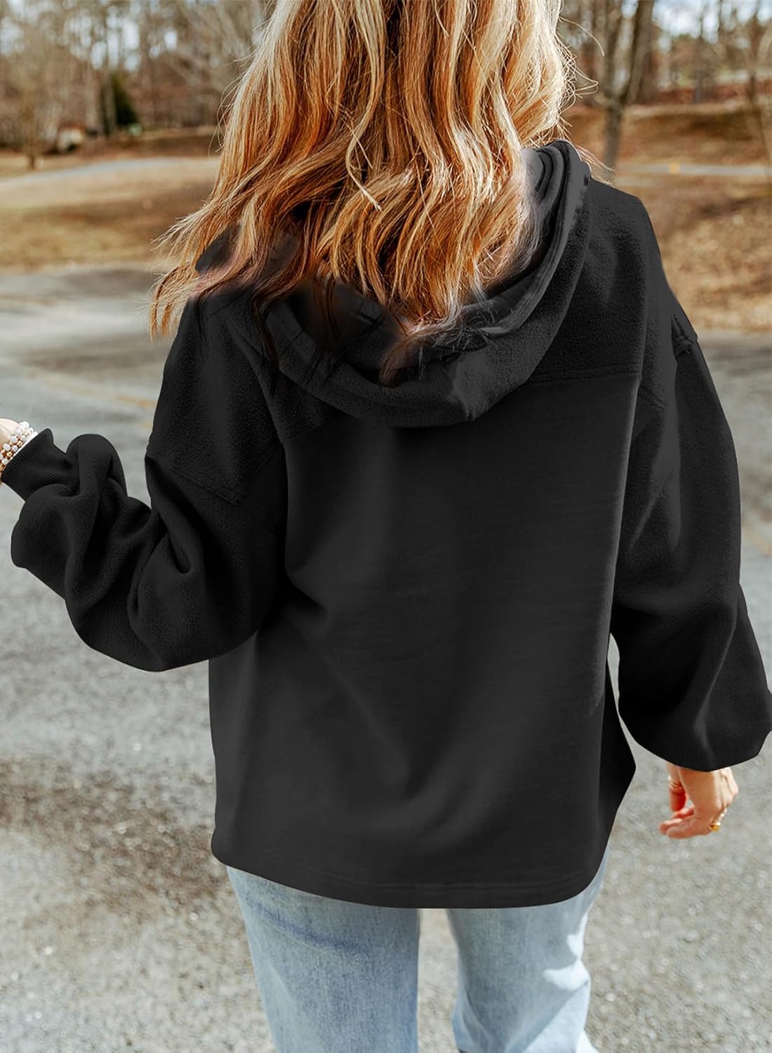 Women's Drawstring Fuzzy Sherpa Hooded Zip Up Jacket Coats with Pockets