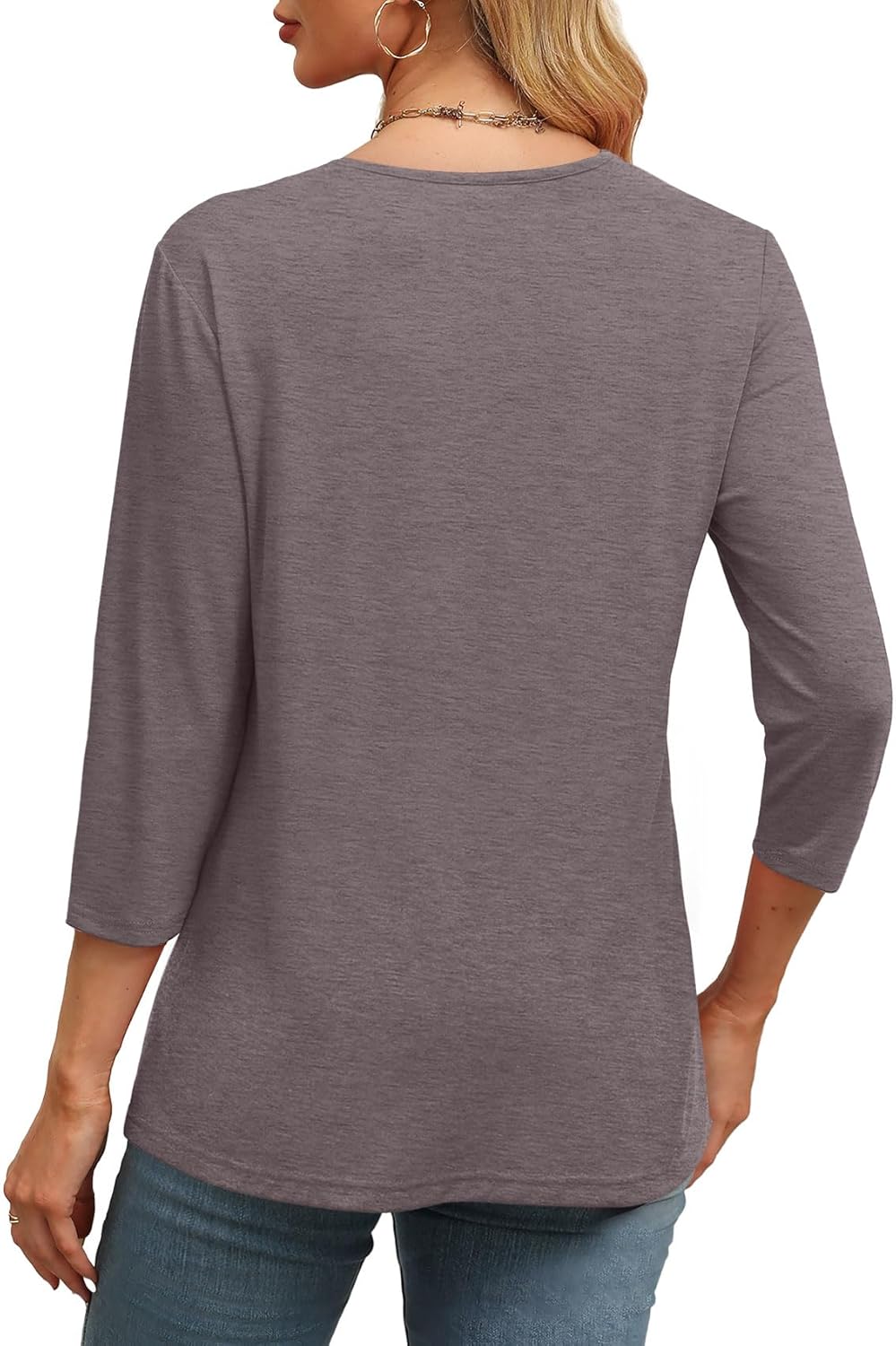 Women's V Neck 3/4 Long Sleeve Tops Loose Fit Blouse