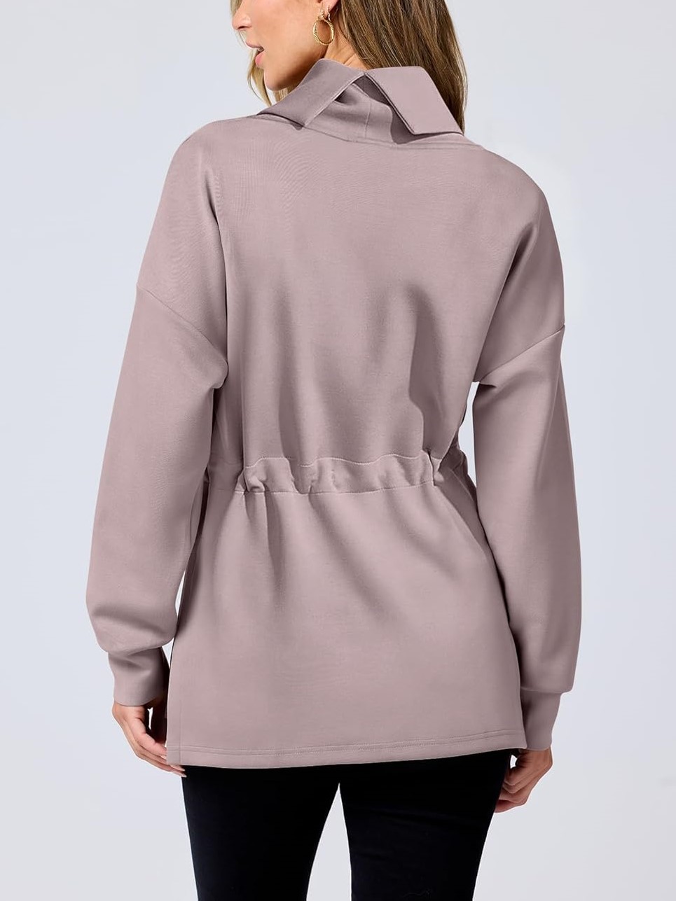 Women's Long Sleeve Turtleneck Drawstring Waist Hoodie Sweatshirts