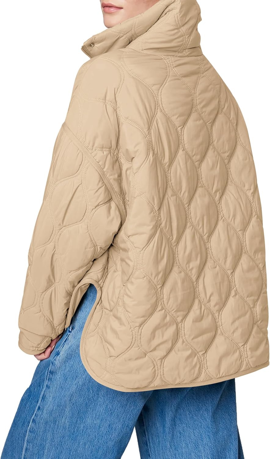 Women's Quilted Lightweight Puffer Jacket Long Sleeve Half Zip Up Coat with Pocket
