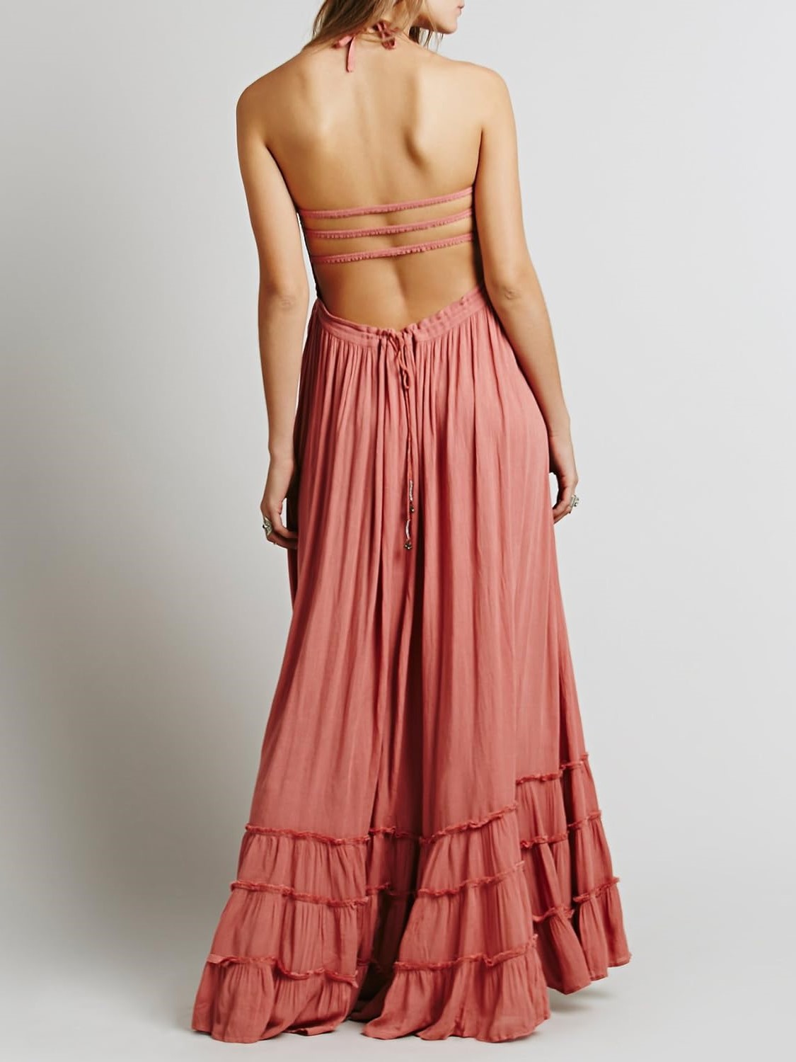 Women's Summer Halter Sexy Backless Maxi Dress