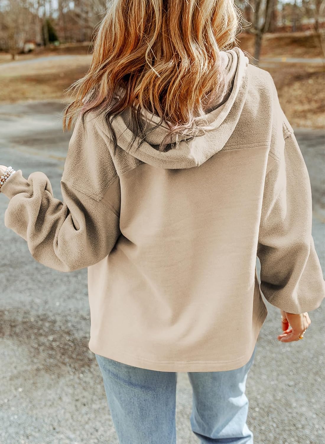 Women's Drawstring Fuzzy Sherpa Hooded Zip Up Jacket Coats with Pockets