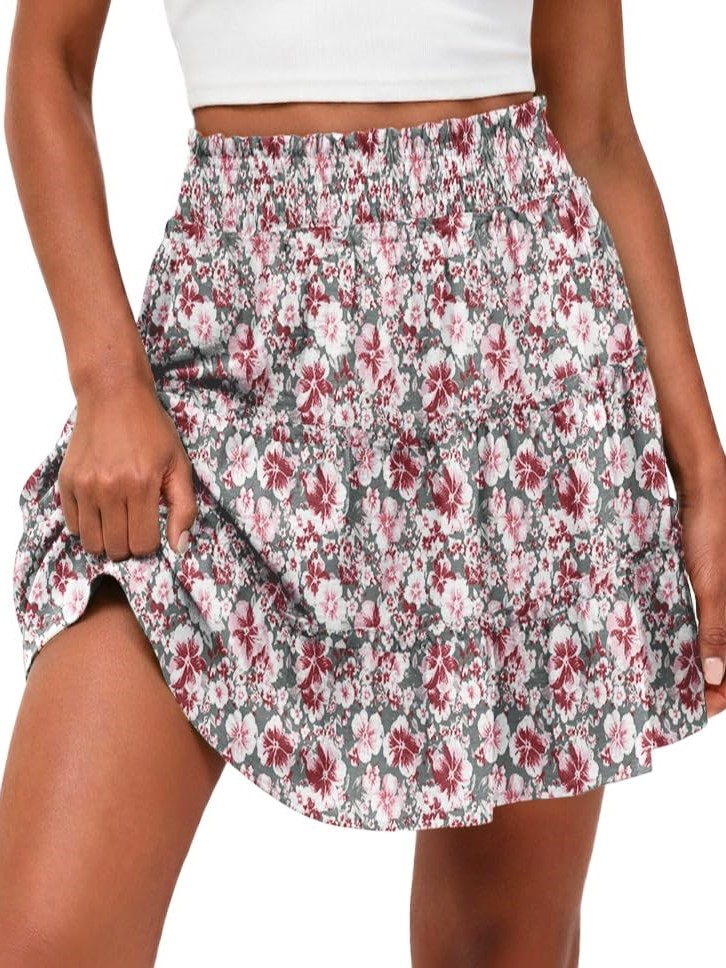 Women's Casual High Waisted Ruffle Tiered Flowy Mini Skorts Skirts