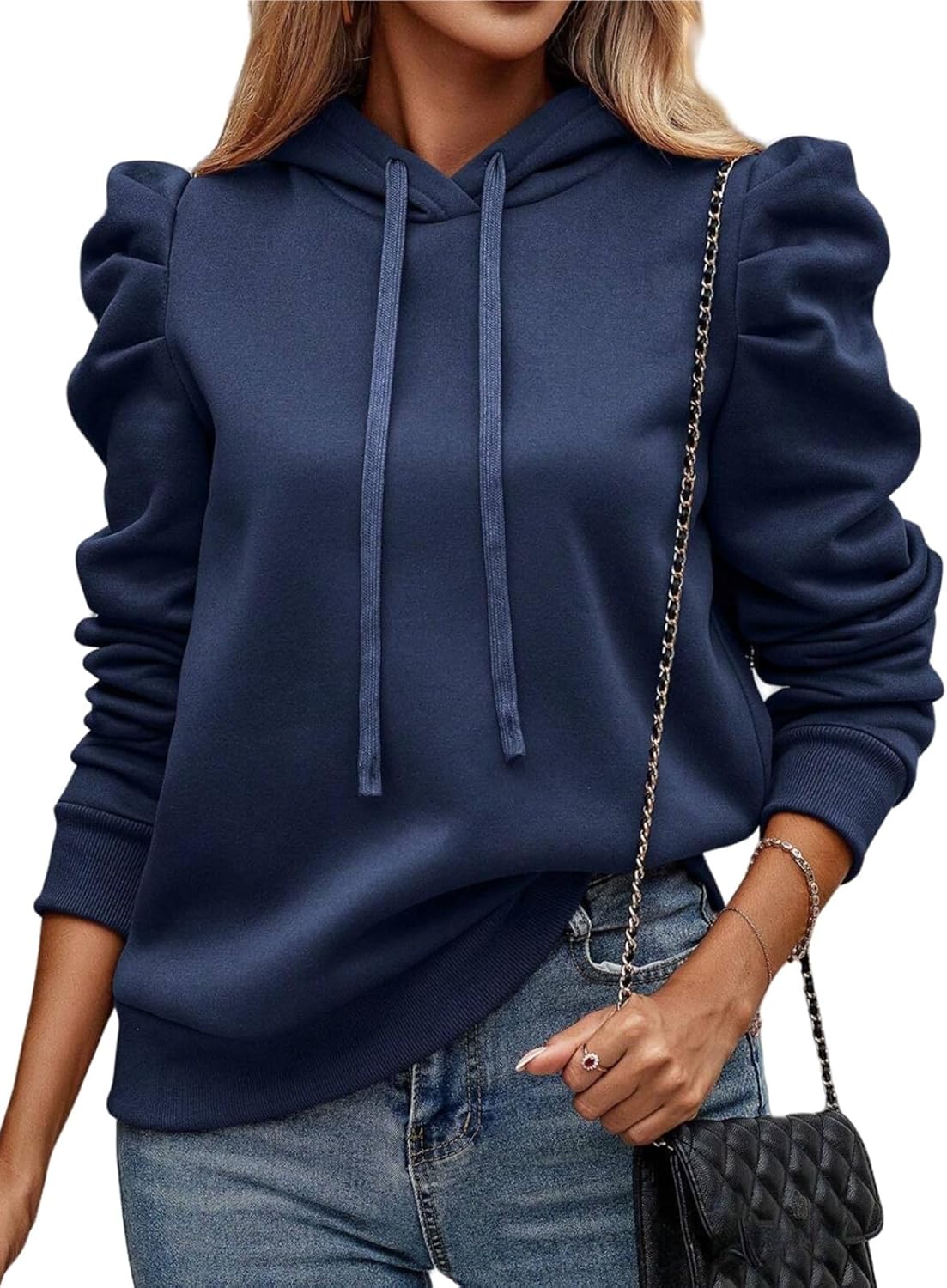 Women's Puff Sleeve Drawstring Casual Hoodie