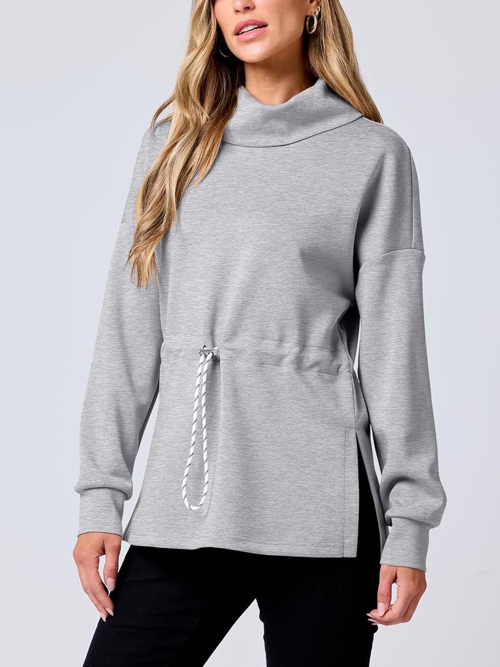 Women's Long Sleeve Turtleneck Drawstring Waist Hoodie Sweatshirts