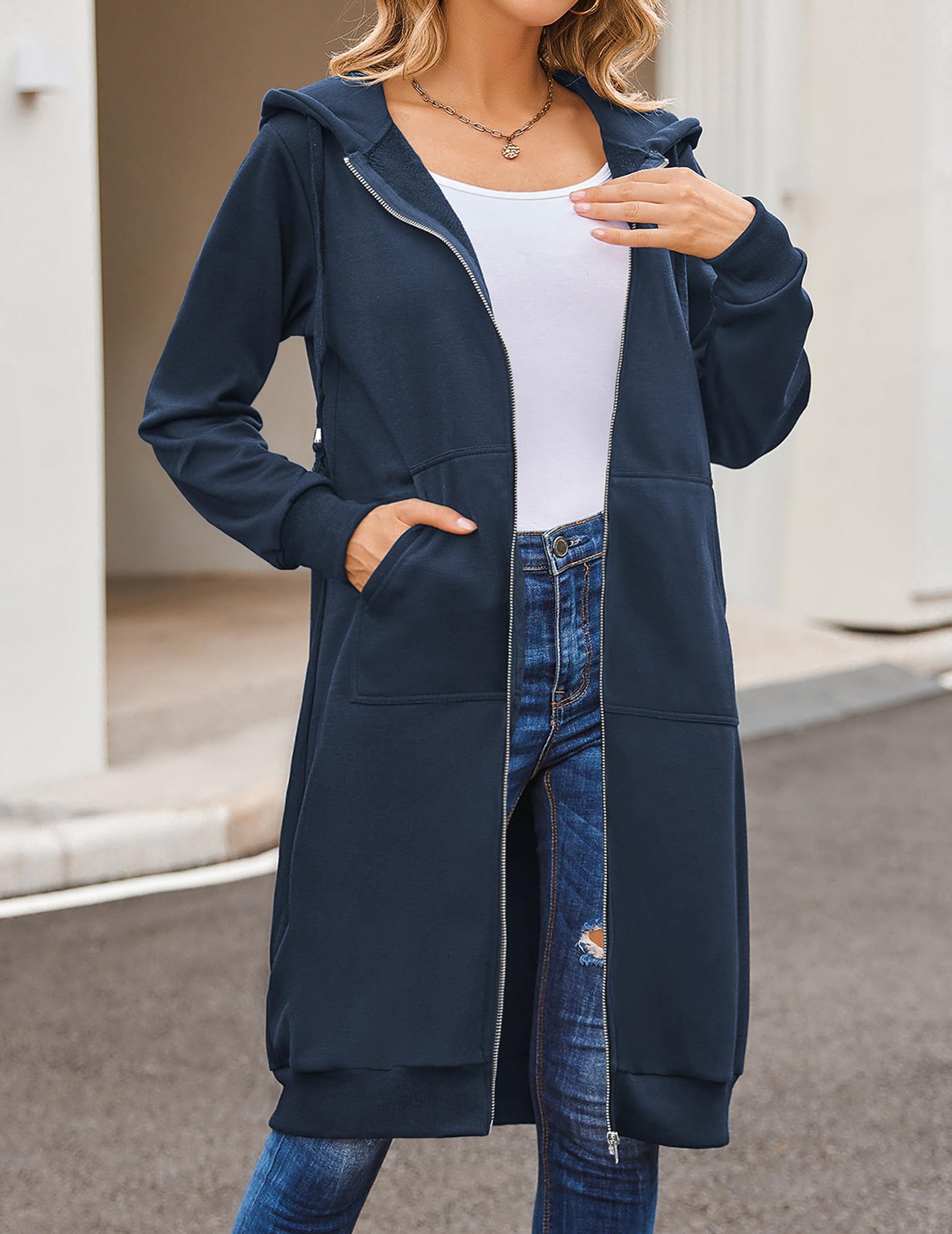 Women Casual Zip up Fleece  Long Hoodie Jacket (Buy 2 Free Shipping)