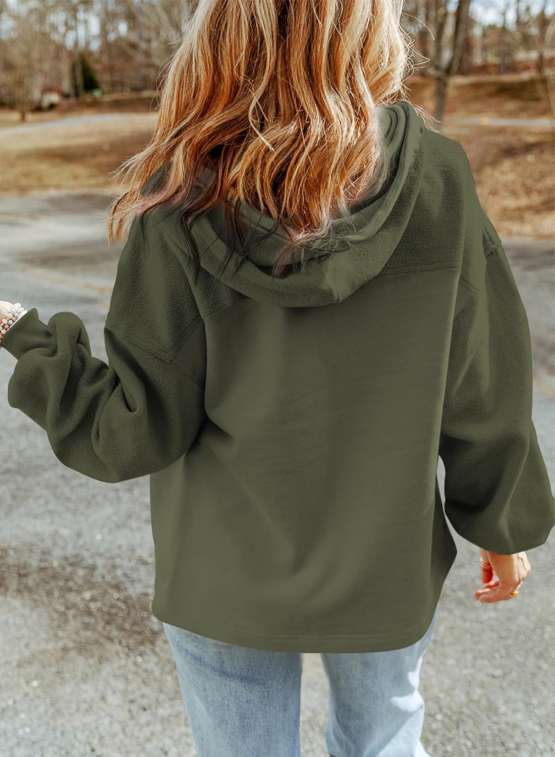 Women's Drawstring Fuzzy Sherpa Hooded Zip Up Jacket Coats with Pockets