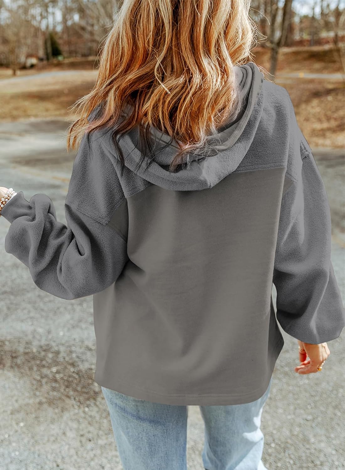 Women's Drawstring Fuzzy Sherpa Hooded Zip Up Jacket Coats with Pockets