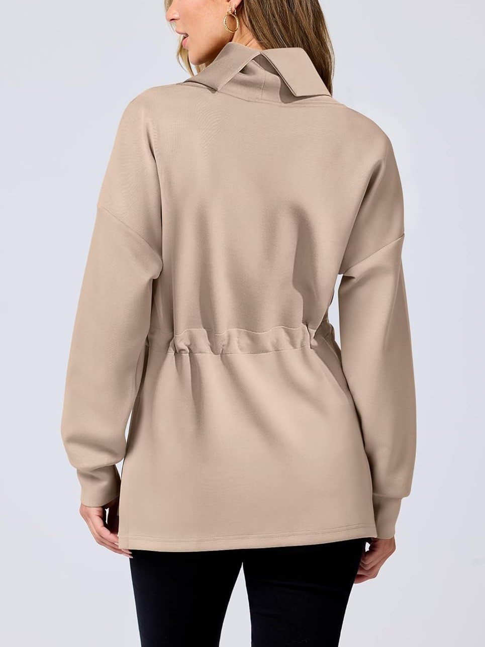 Women's Long Sleeve Turtleneck Drawstring Waist Hoodie Sweatshirts