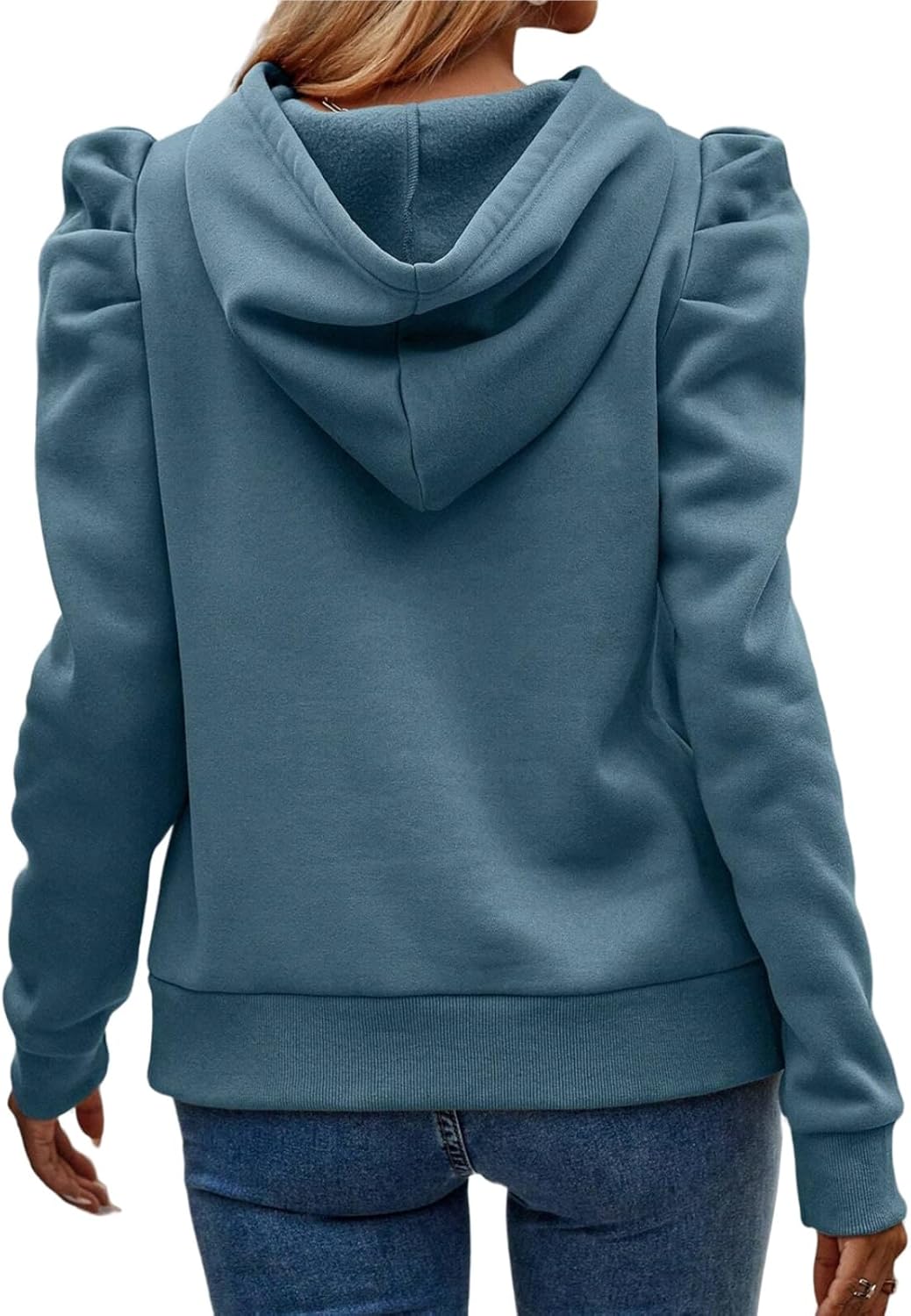 Women's Puff Sleeve Drawstring Casual Hoodie
