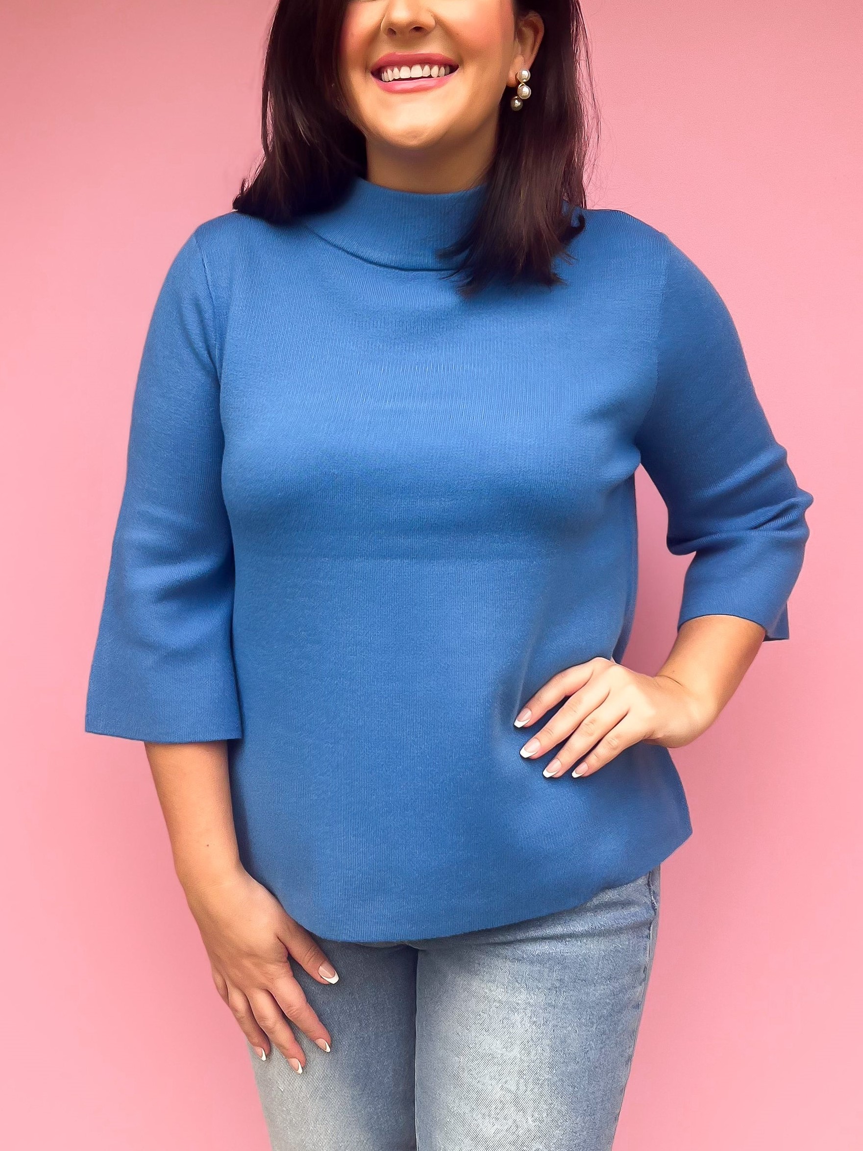 Super Soft Mock Neck Mid Sleeves Sweater