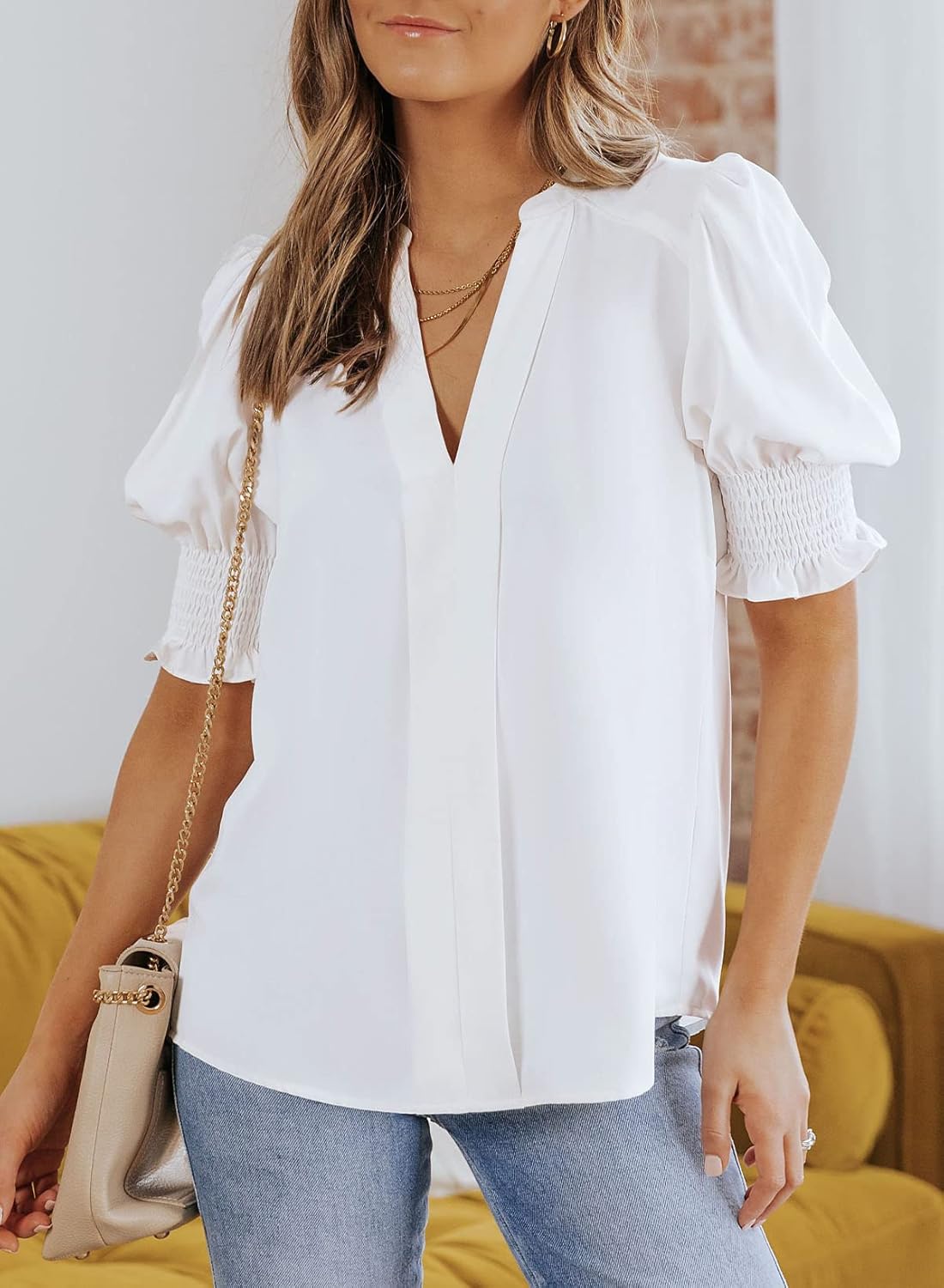 Floral V-Neck Puff Sleeve Blouse(buy 2 free shipping!!!)