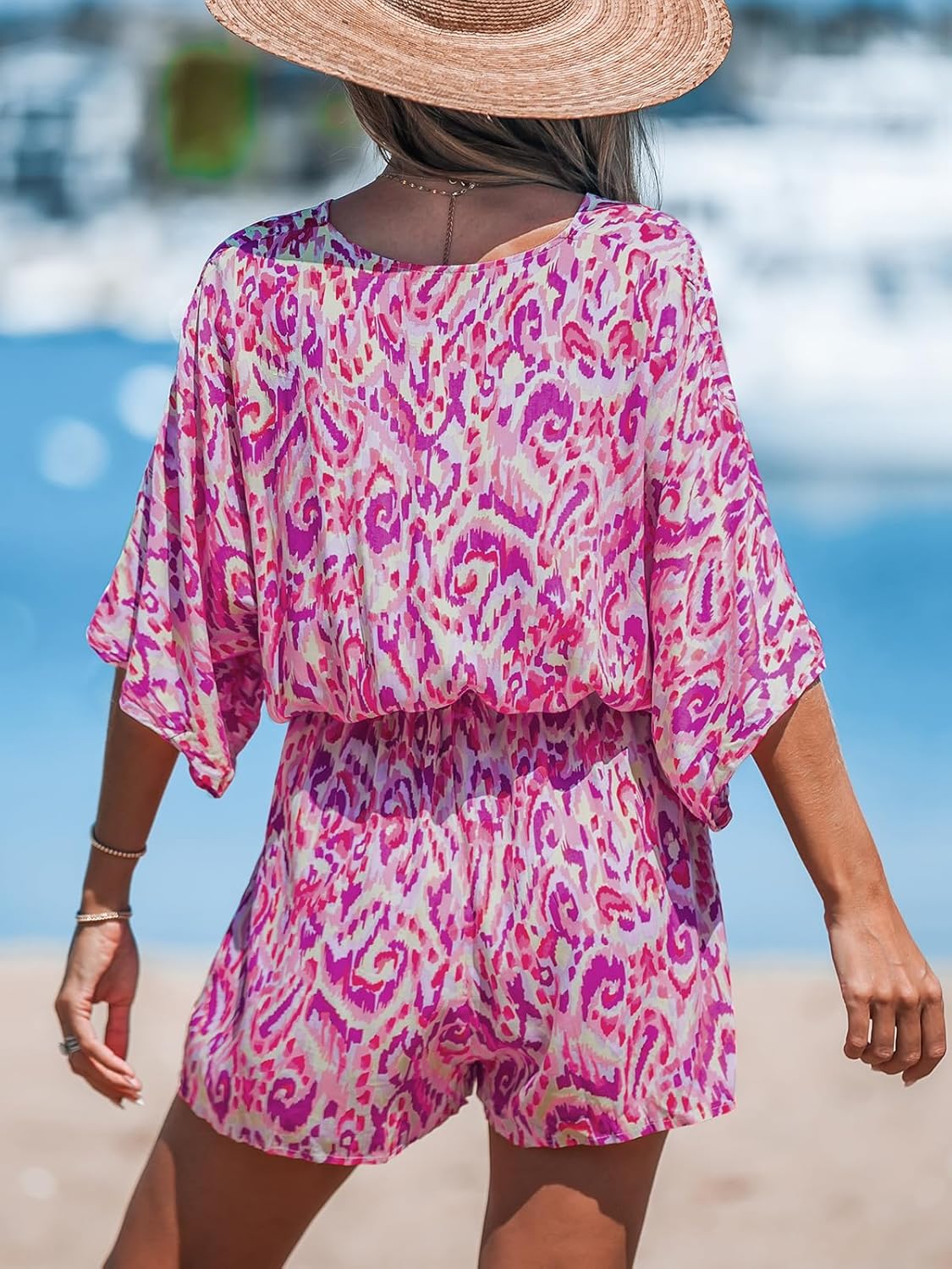 Women's Lace Up Leopard Print Romper Short Sleeves Jumpsuits