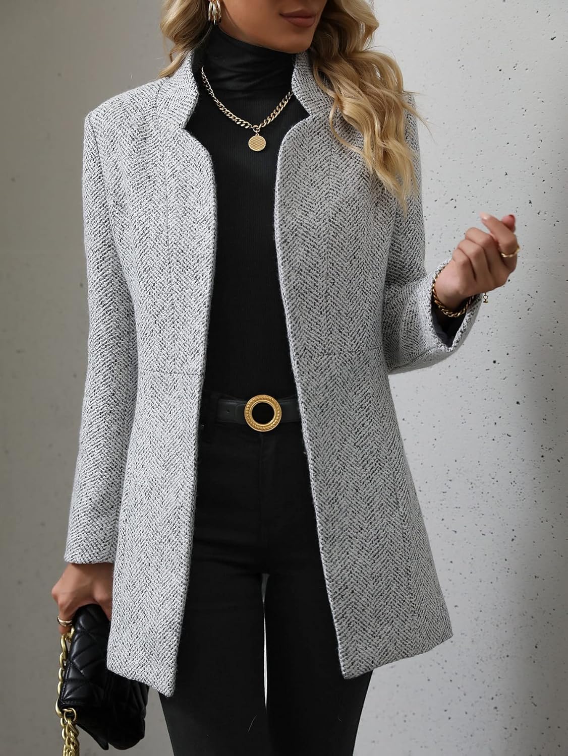 Women's Notch Lapel Slim Fit Overcoat Long Sleeve Blazer Jacket