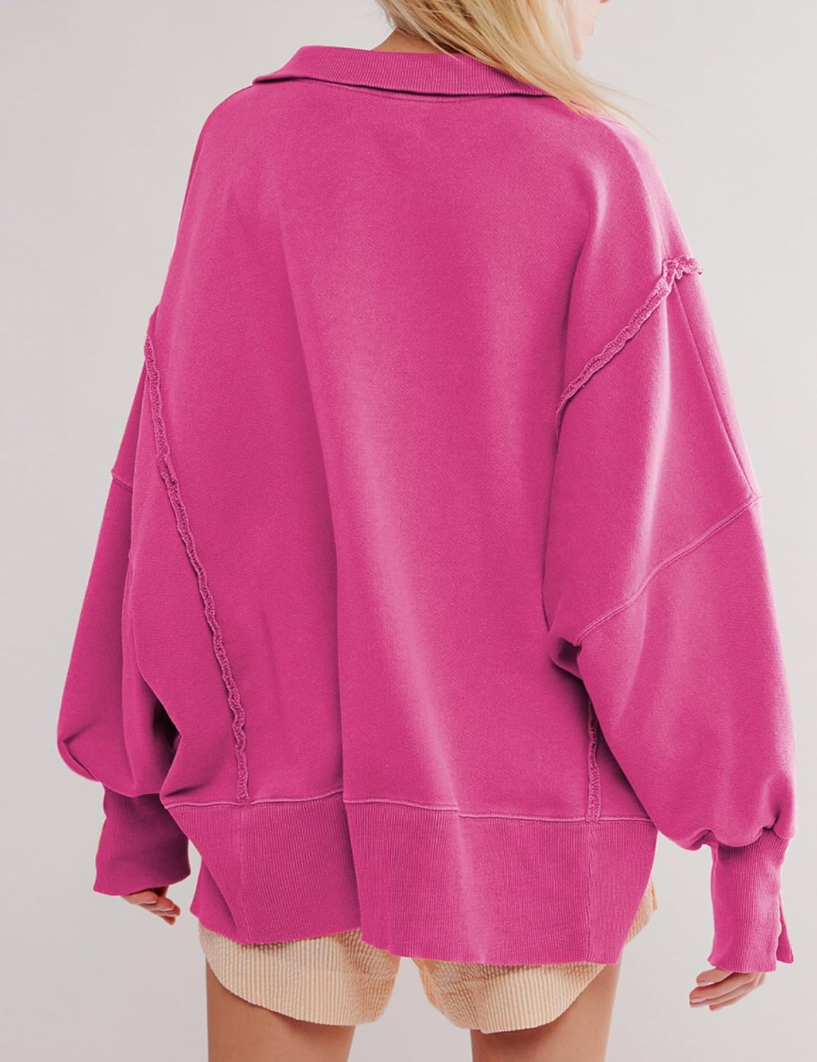 Womens Oversized V Neck Button Up Henley Pullover Sweatshirts